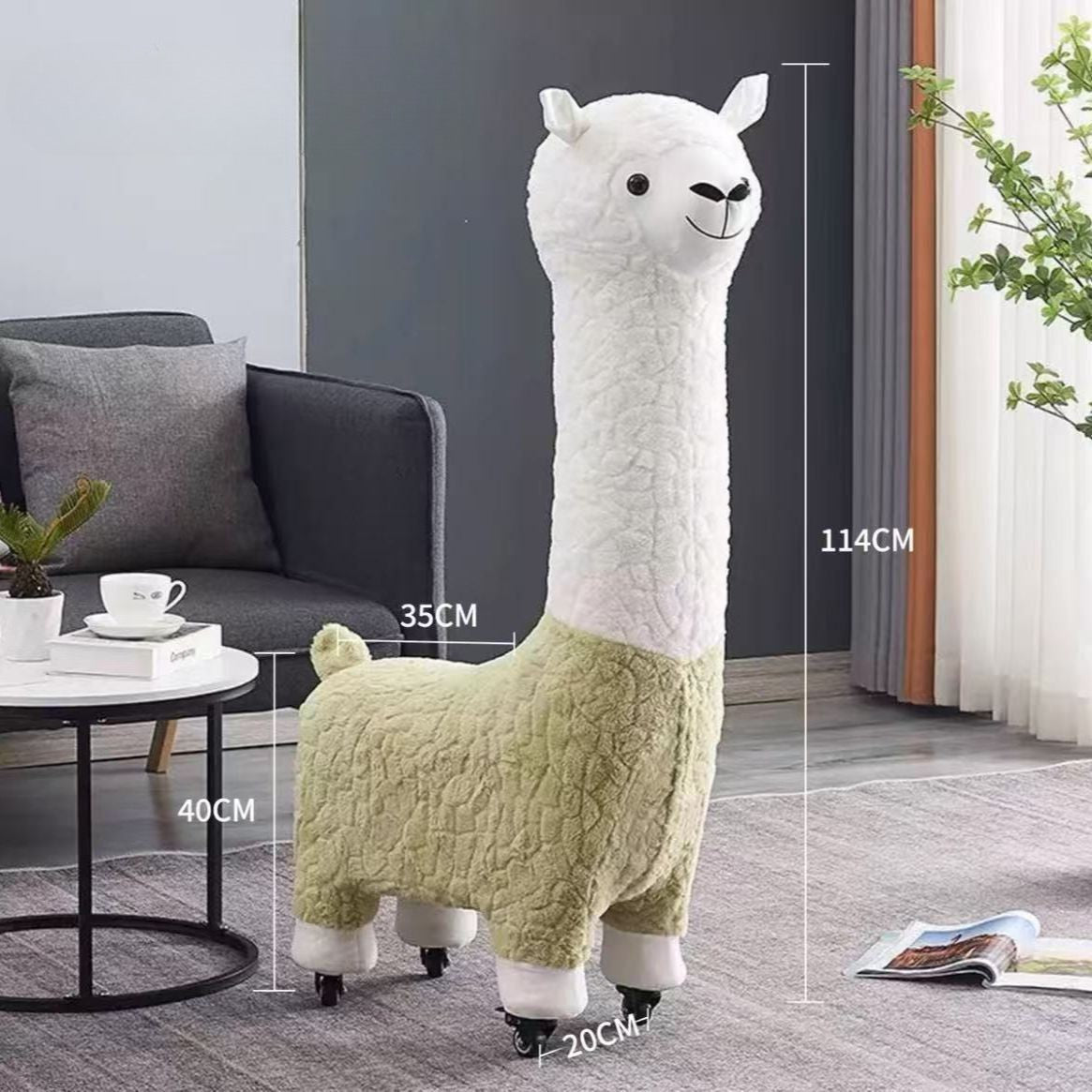 Giant Alpaca Plush Lounge Chair with Roller Wheels