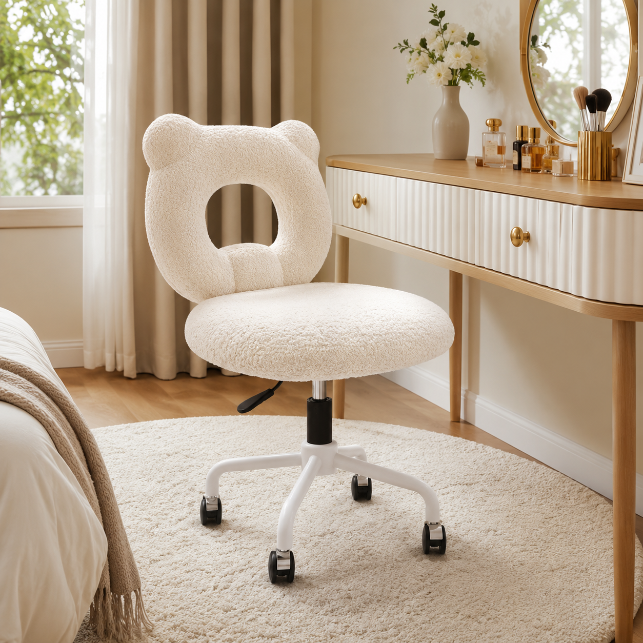 Premium 360° Swivel Upholstered Chair with Adjustable Height & Soft Cushioned