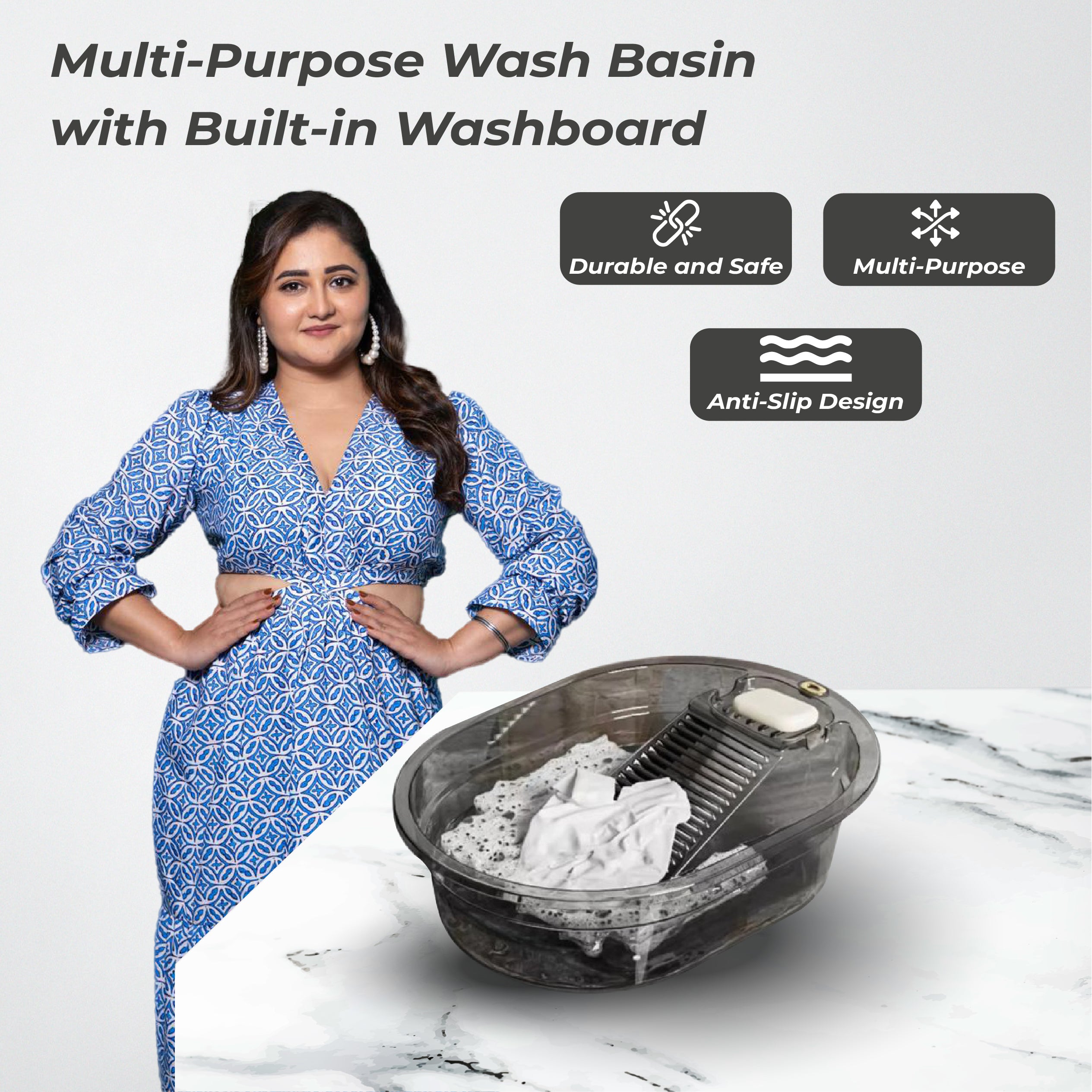Multi-Purpose Wash Basin with Built-in Washboard