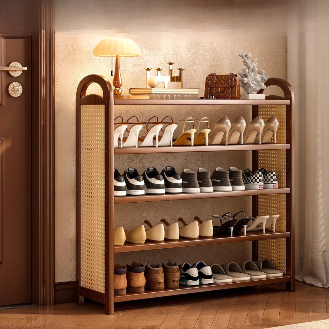 HOMERO Elegant Multi-Tier Bamboo Rattan Storage Stand Shoe Rack
