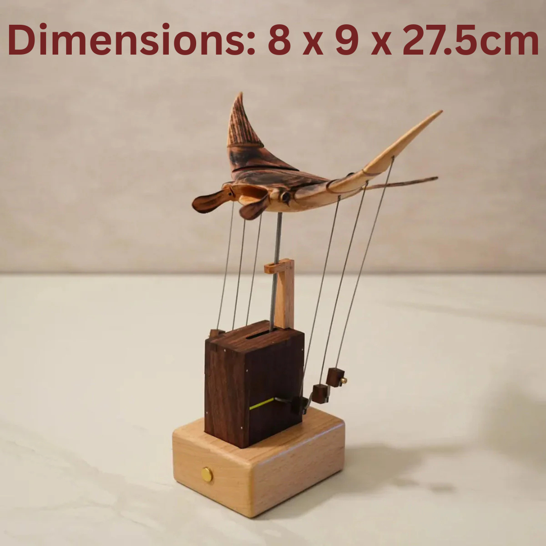HOMERO Handcrafted Wooden Manta Ray Automaton Kinetic Art Sculpture