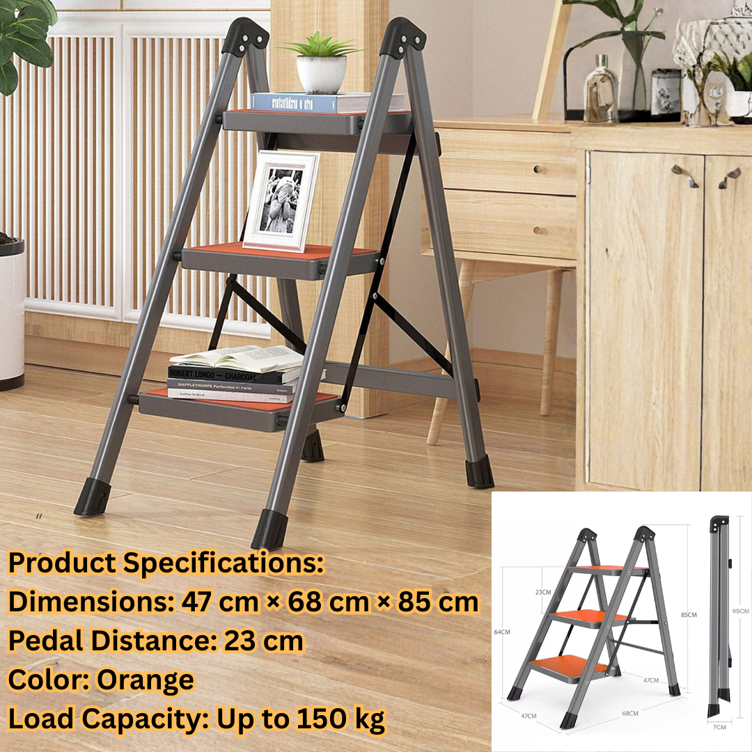 HOMERO Heavy-Duty 3 Step Anti-Slip Wide Pedal Folding Step Ladder