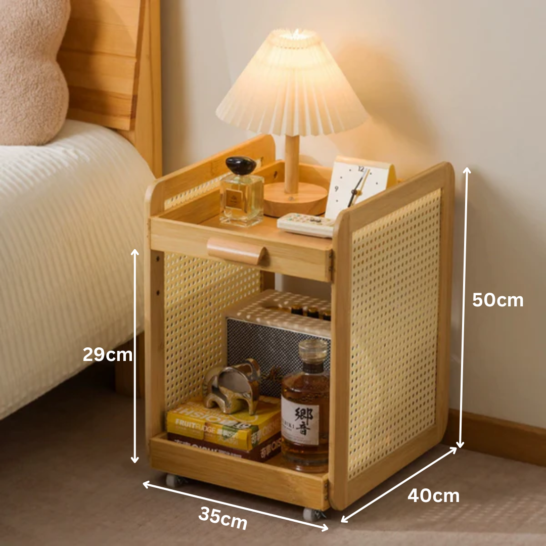 Homero 2 Layer Adjustable Bamboo Side Cabinet with 360 Degree Wheels