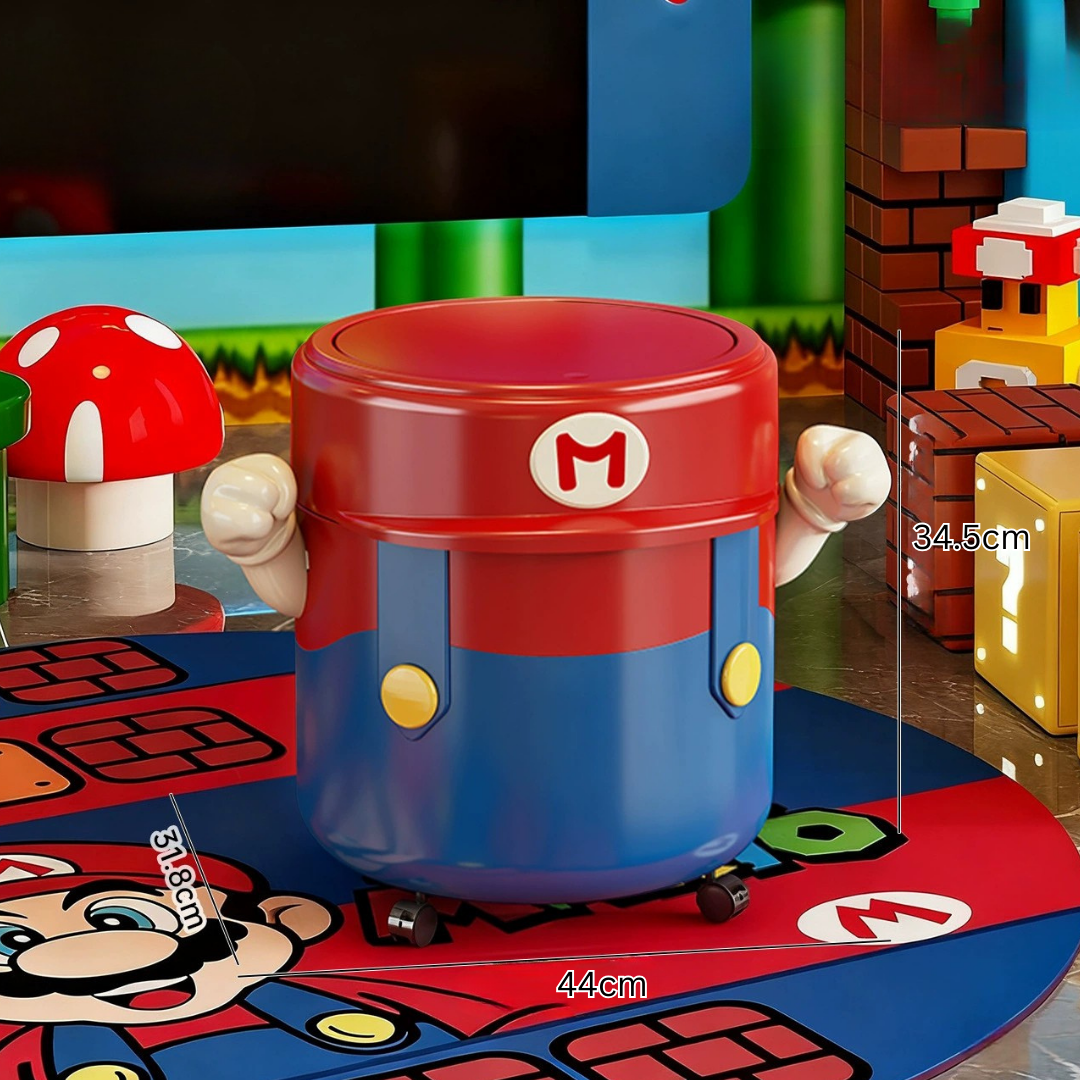 Super Mario Cartoon Style Wheeled Trash Can -13L Size