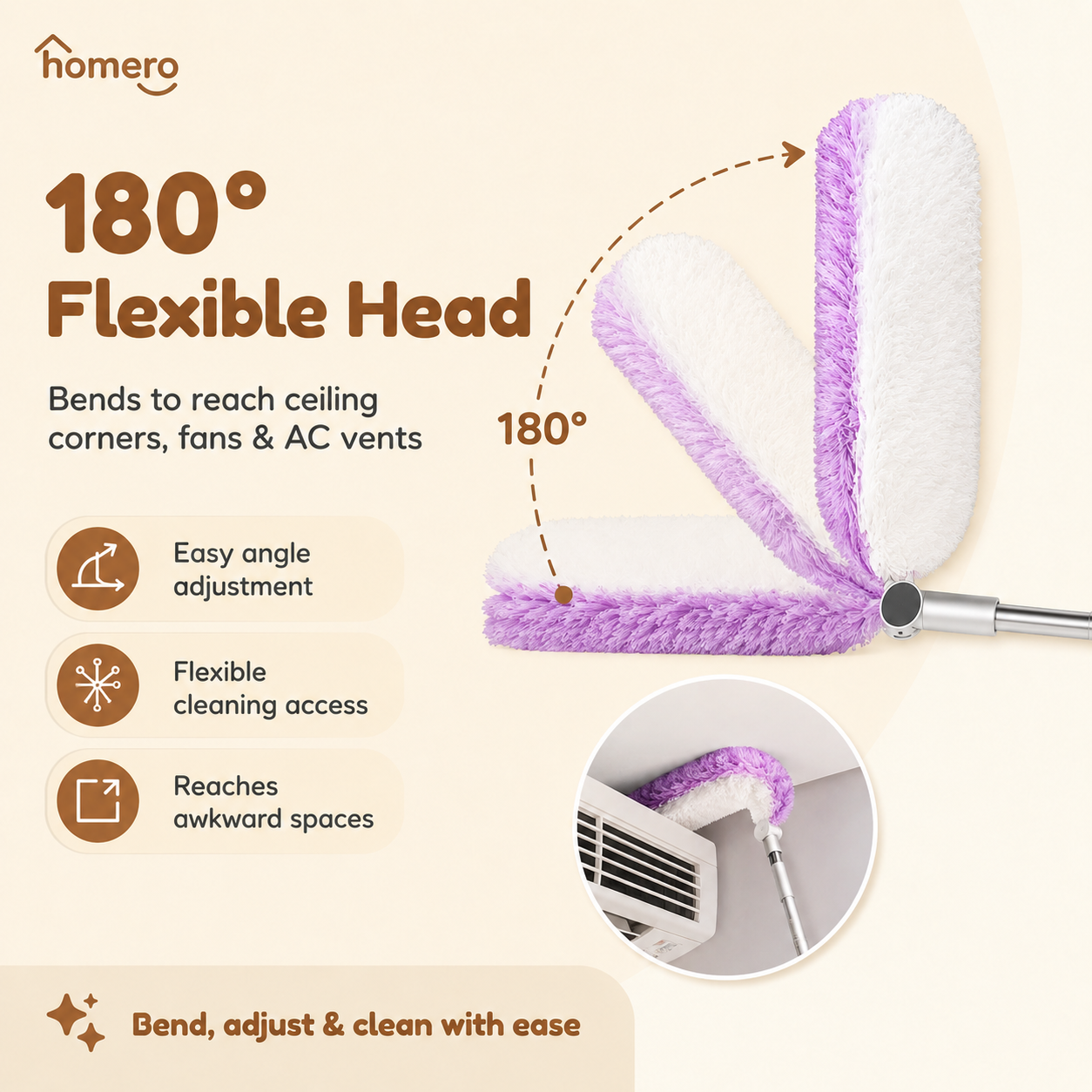 Extendable Dual Head Microfiber Duster with Bendable Cleaning Head