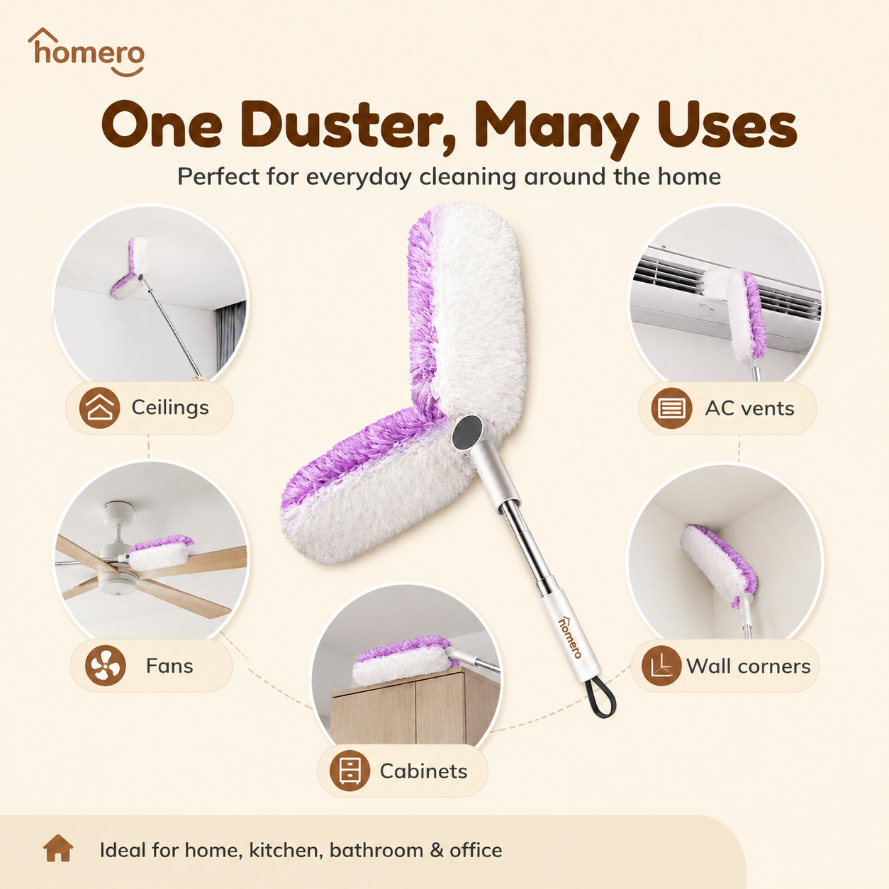 Extendable Dual Head Microfiber Duster with Bendable Cleaning Head
