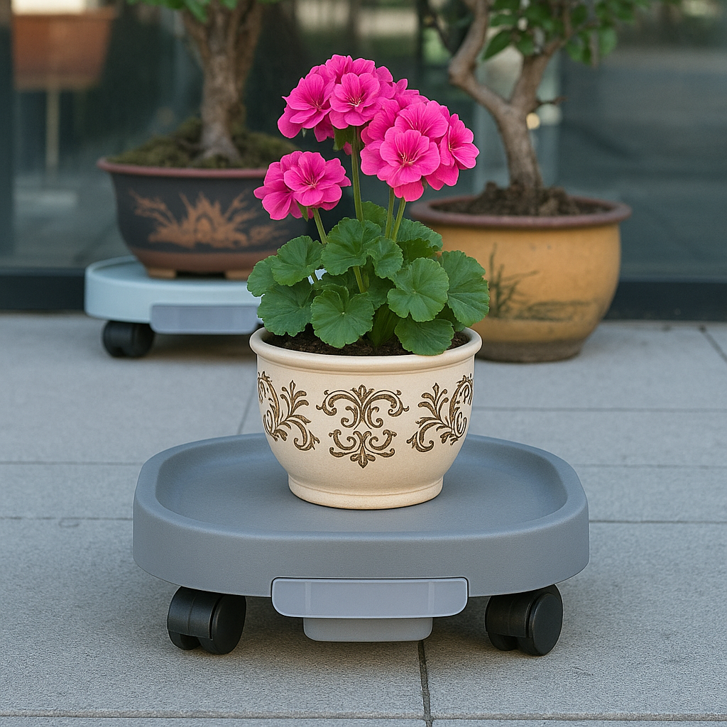 Aesthetic Plant Pot Trolley with Wheels and Drainage Tray