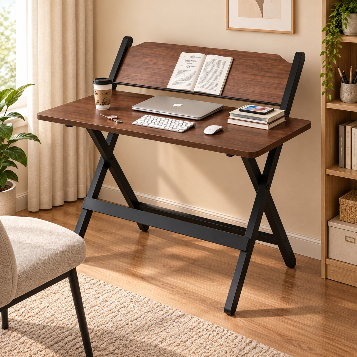 Ergonomic Minimalist Folding Study Table Height Adjustable Metal Frame Apartment Bedroom Office Workstation Gentleman Black