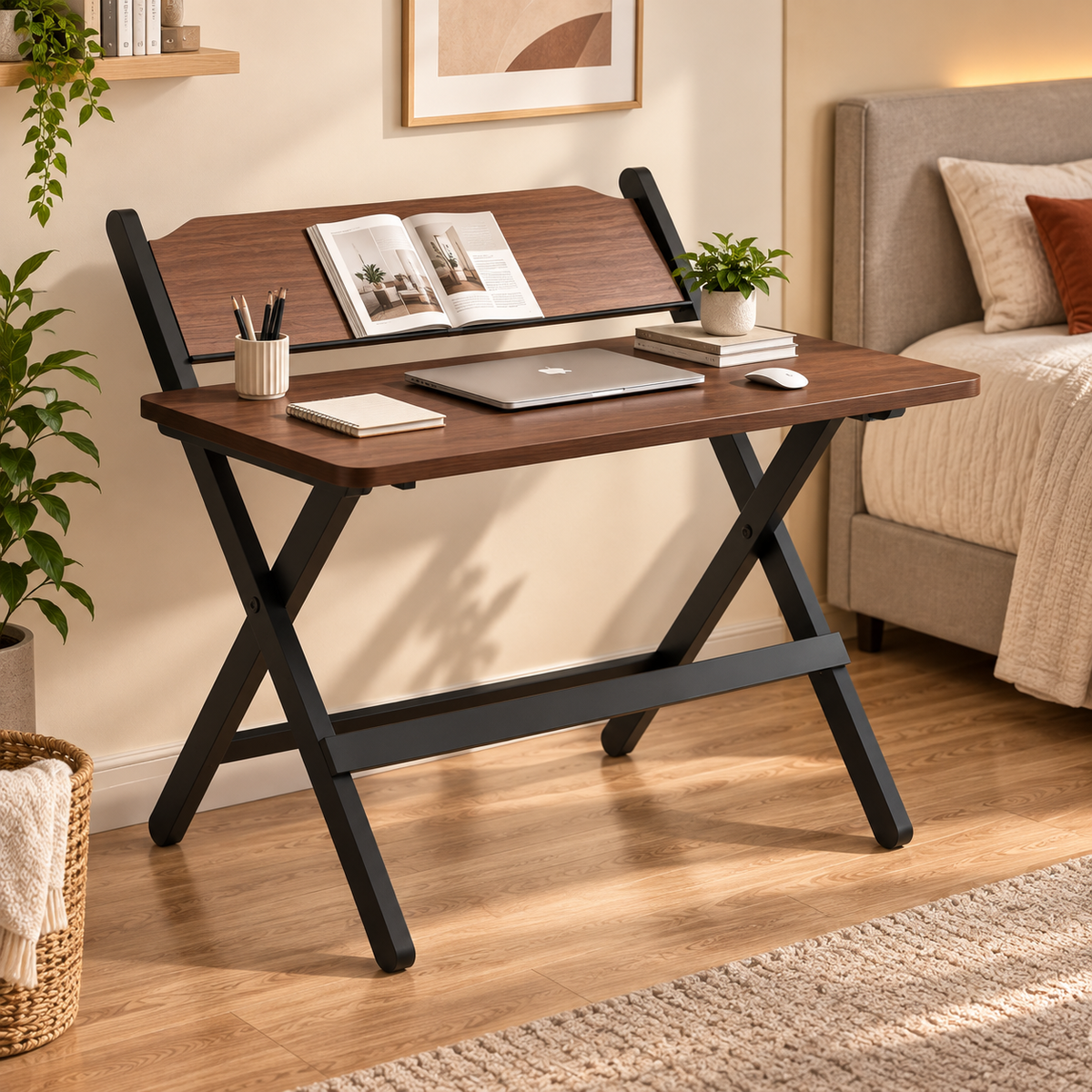 Ergonomic Minimalist Folding Study Table Height Adjustable Metal Frame Apartment Bedroom Office Workstation Gentleman Black