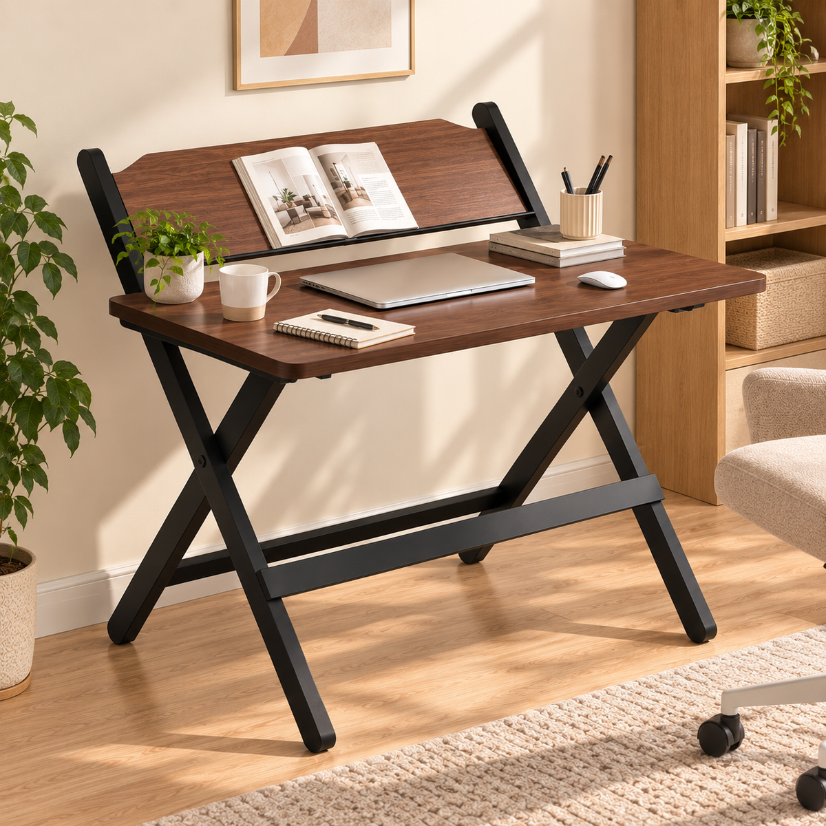 Ergonomic Minimalist Folding Study Table Height Adjustable Metal Frame Apartment Bedroom Office Workstation Gentleman Black