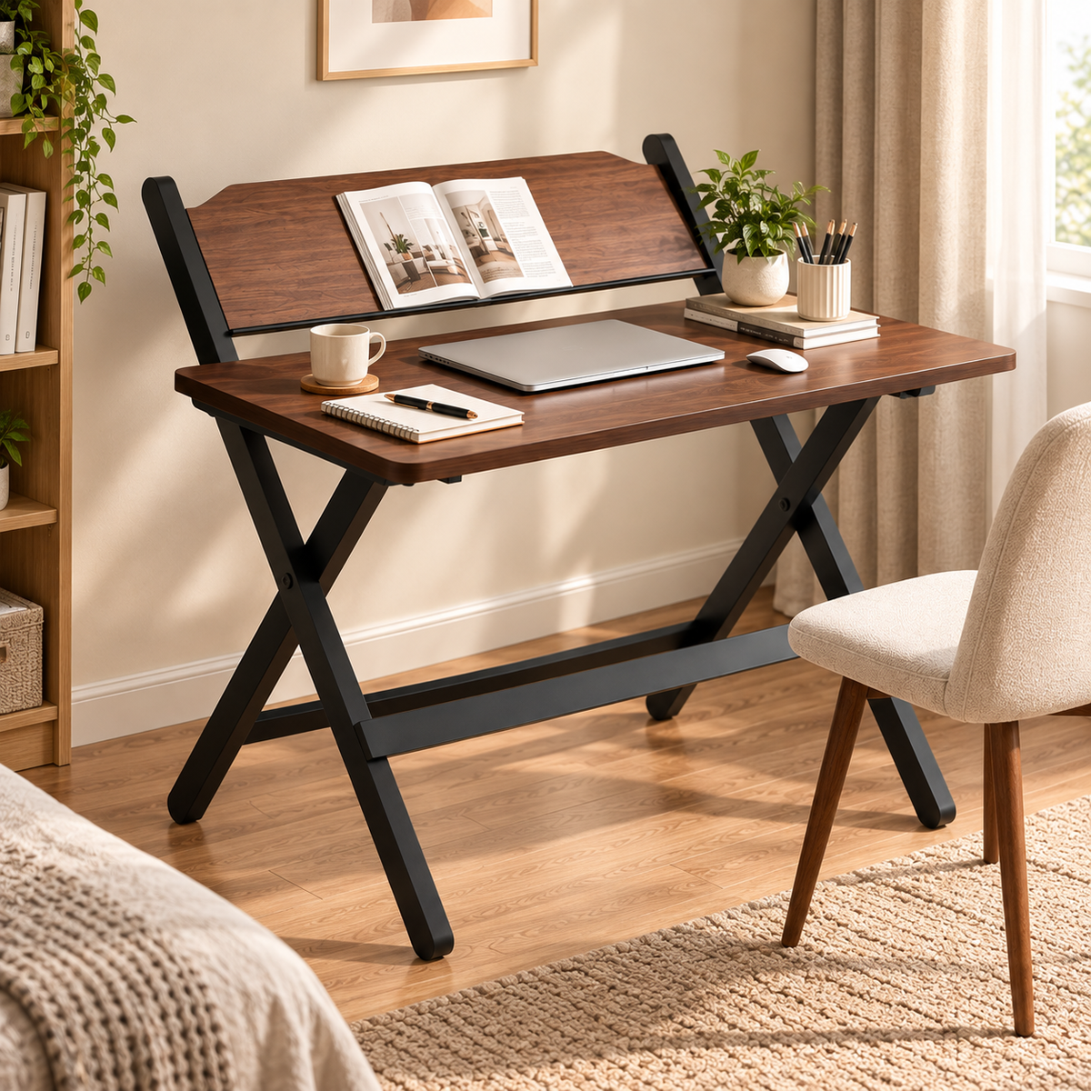 Ergonomic Minimalist Folding Study Table Height Adjustable Metal Frame Apartment Bedroom Office Workstation Gentleman Black
