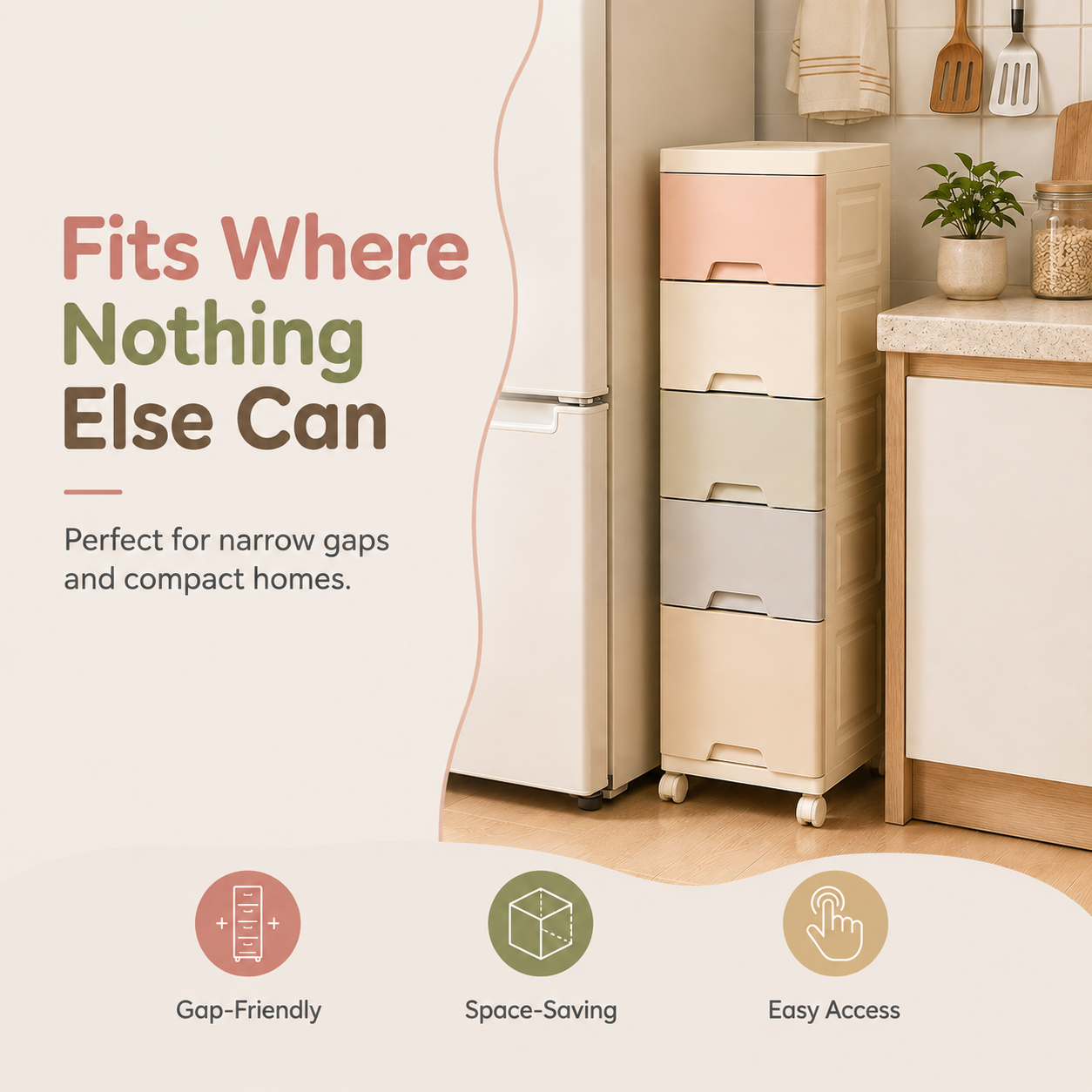 Homero Multi-Purpose Multicolor Slim Storage Cabinet with Wheels