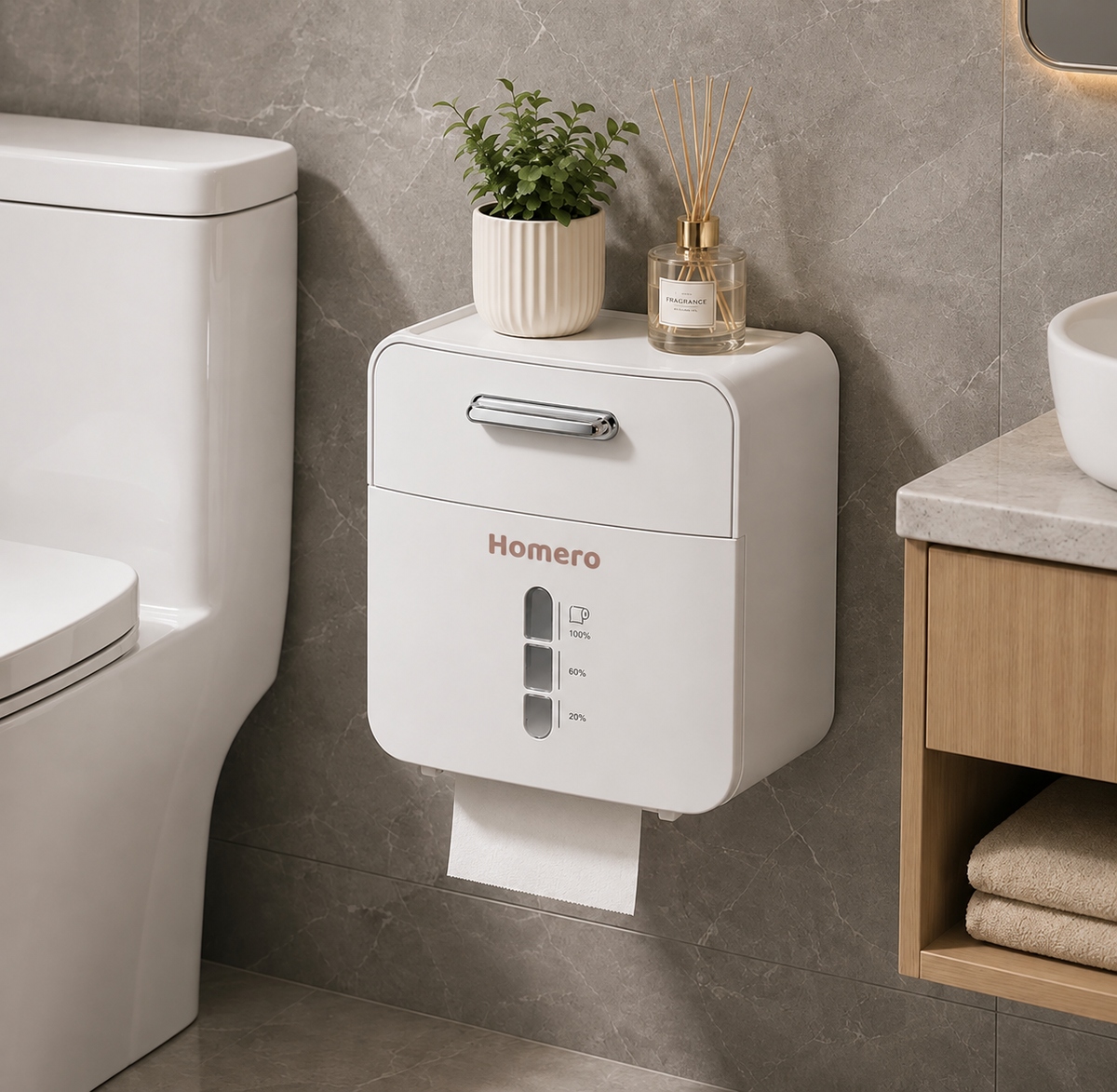 Wall Mounted Waterproof Toilet Tissue Storage Organizer Box