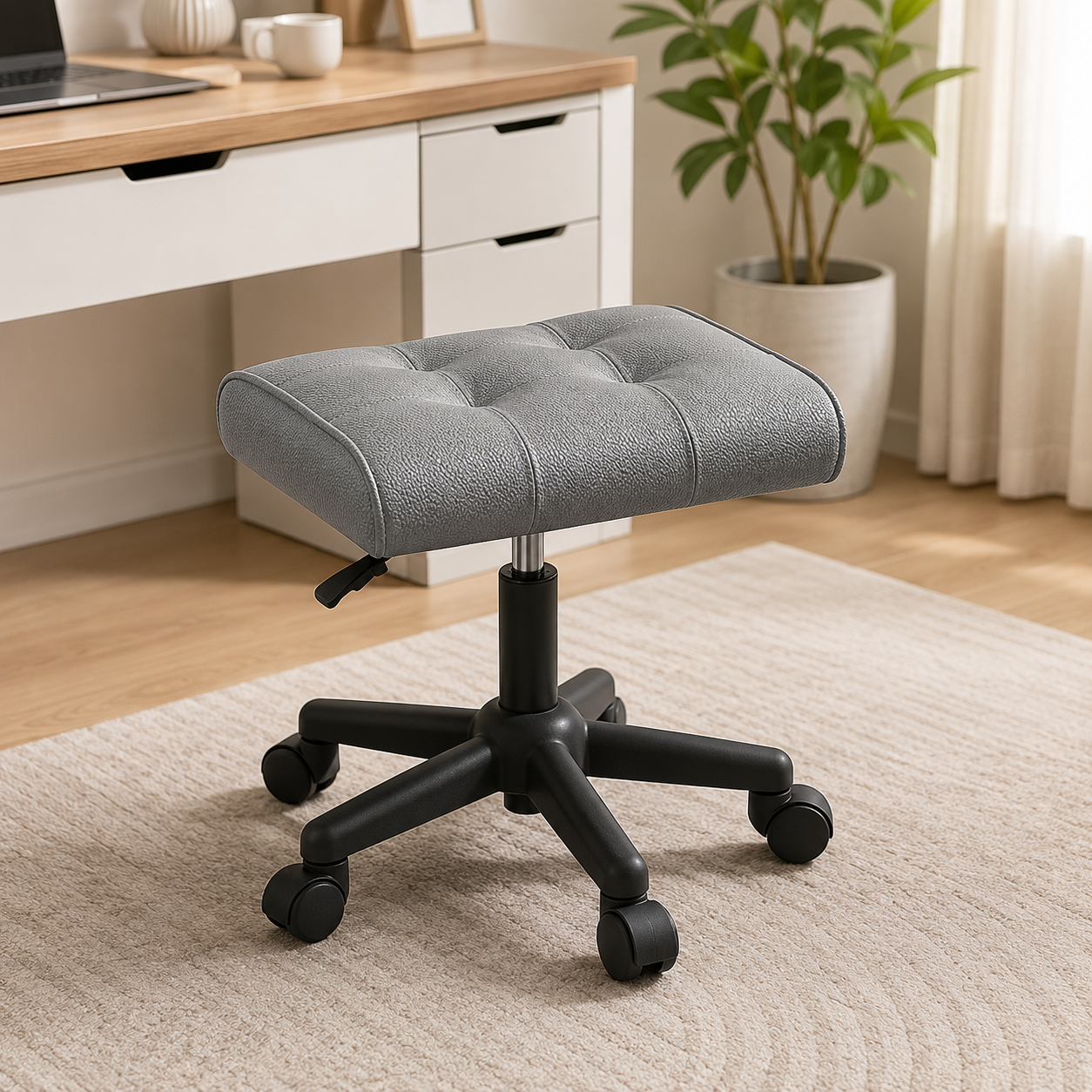 Adjustable Leather Footrest Stool with Thick Cushion
