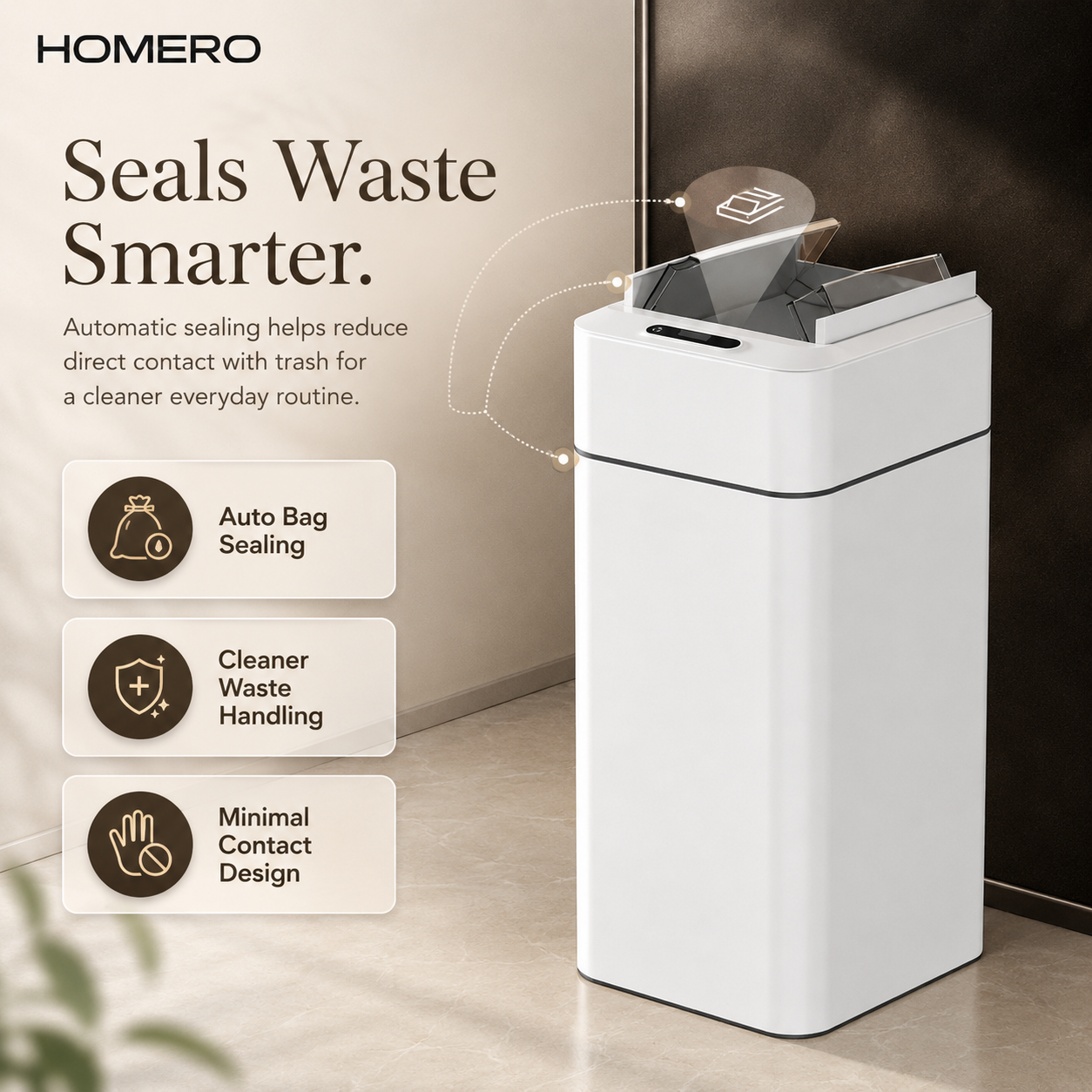 Smart Touchless Automatic Trash Bin with Self Sealing Technology - 20L