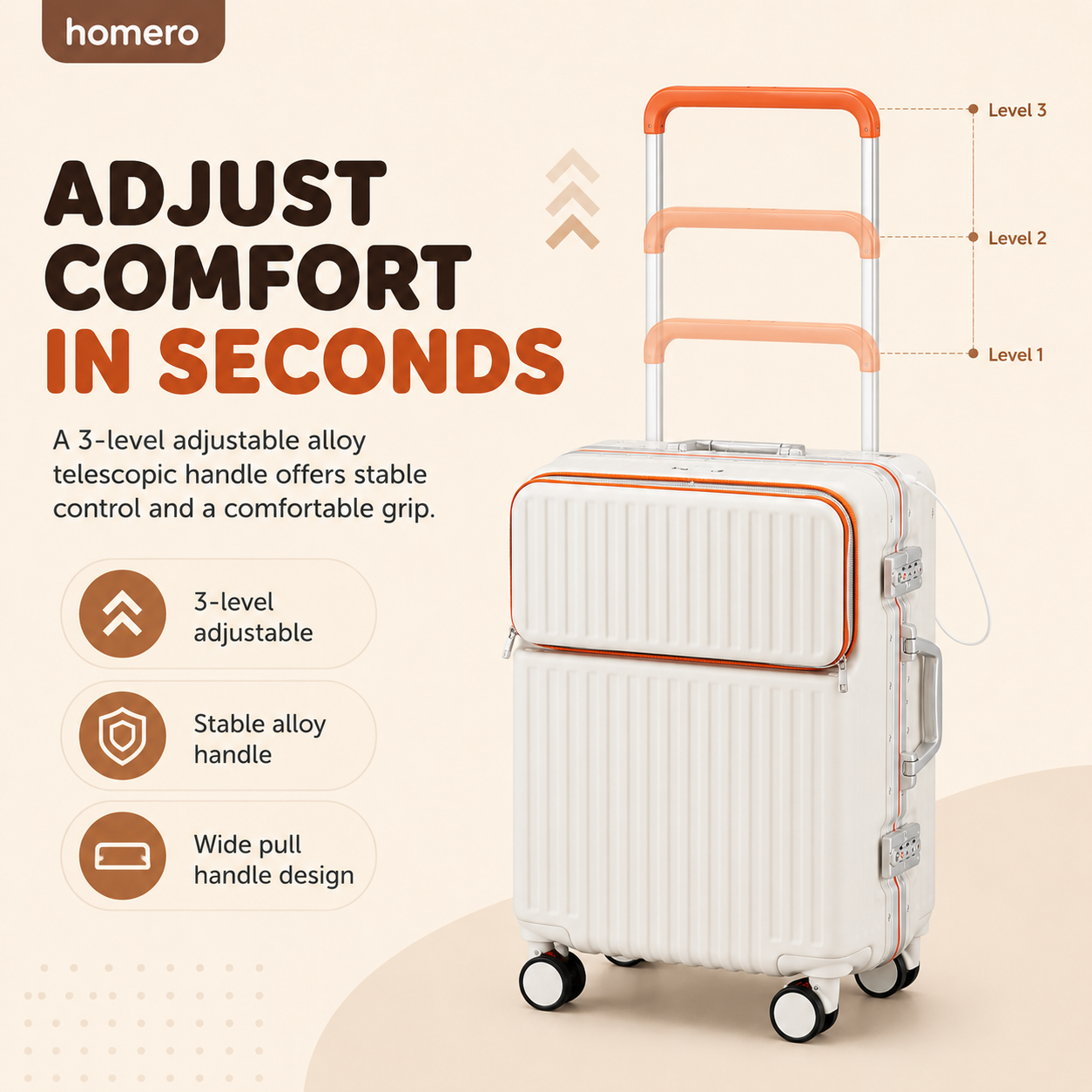 Durable Smart Luggage Case with 360° Swivel Wheels & Dual Charging Port