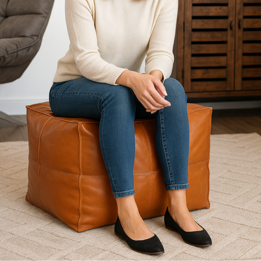 Unstuffed Ottoman PU Leather Pouf cum Footrest Cushion
