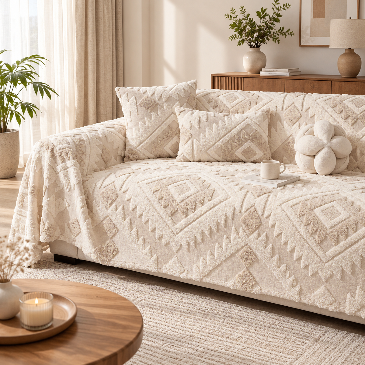 Diamond Pattern Elegant Reversible Chenille Fabric Throw Sofa Cover
