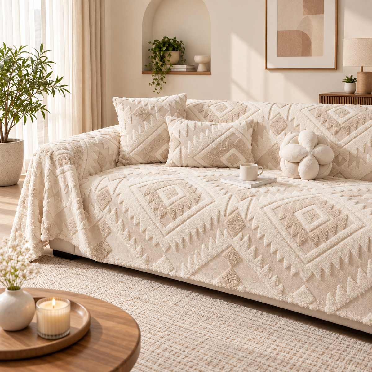 Diamond Pattern Elegant Reversible Chenille Fabric Throw Sofa Cover