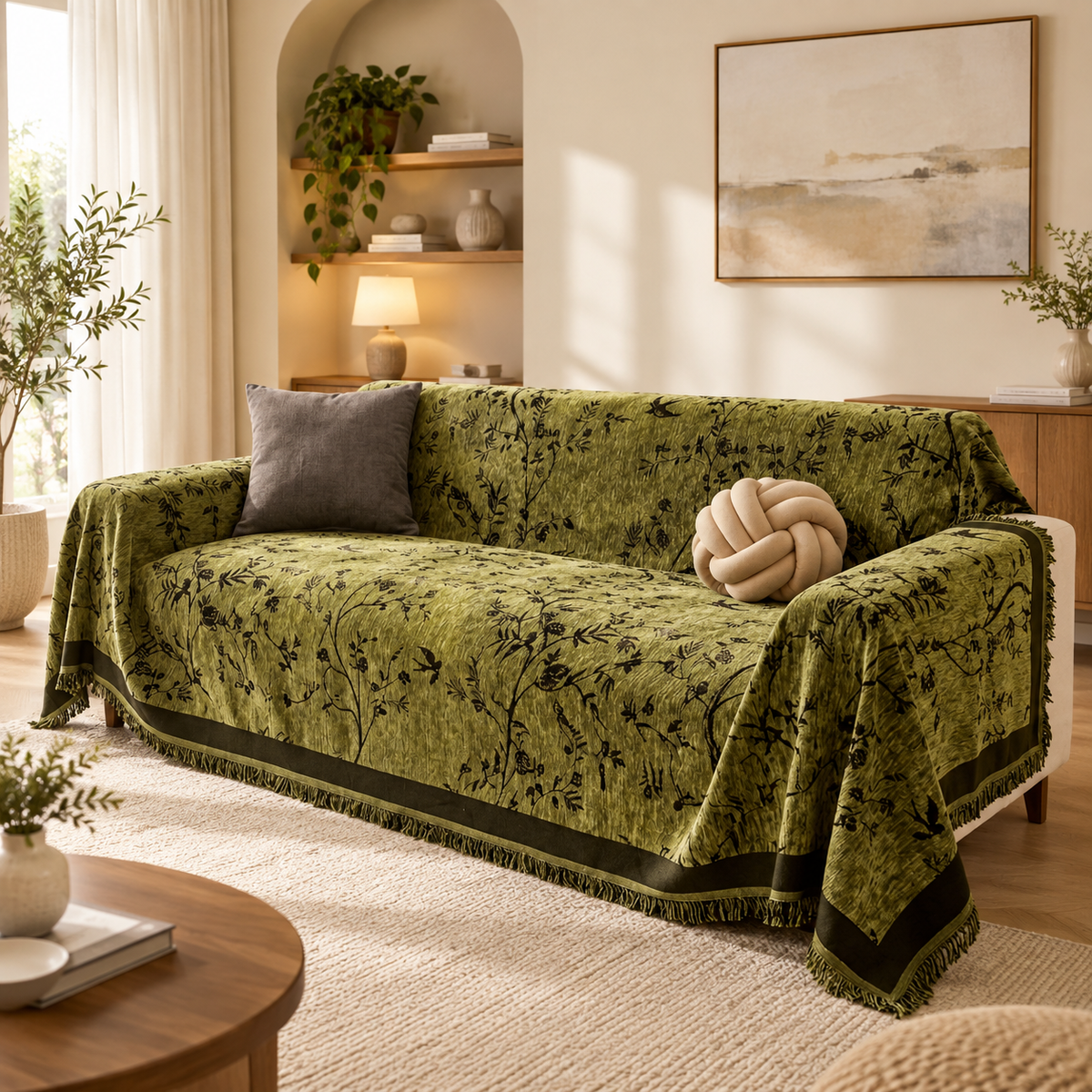 Flower Pattern Luxury Chenille Fabric Reversible Sofa Cover