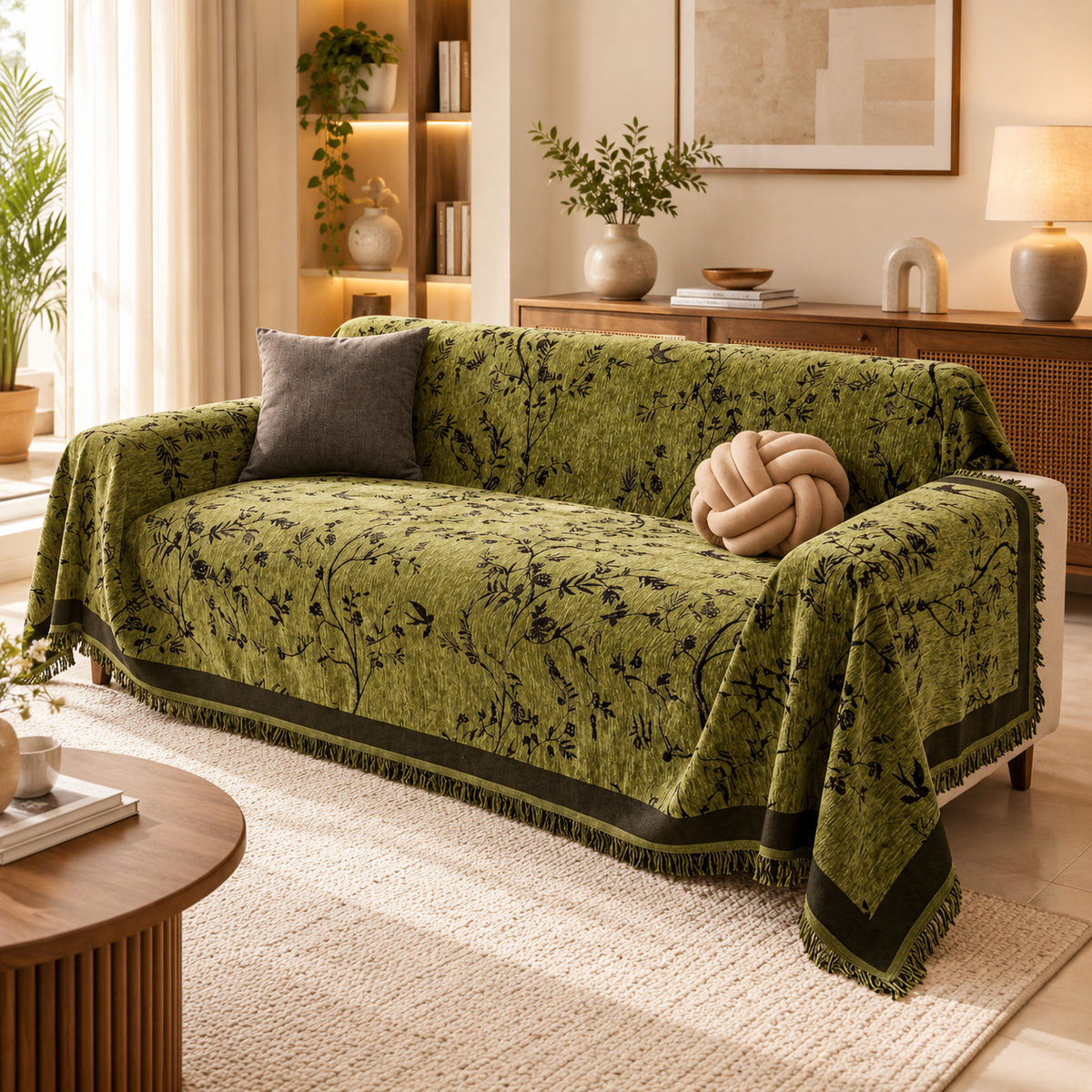 Flower Pattern Luxury Chenille Fabric Reversible Sofa Cover
