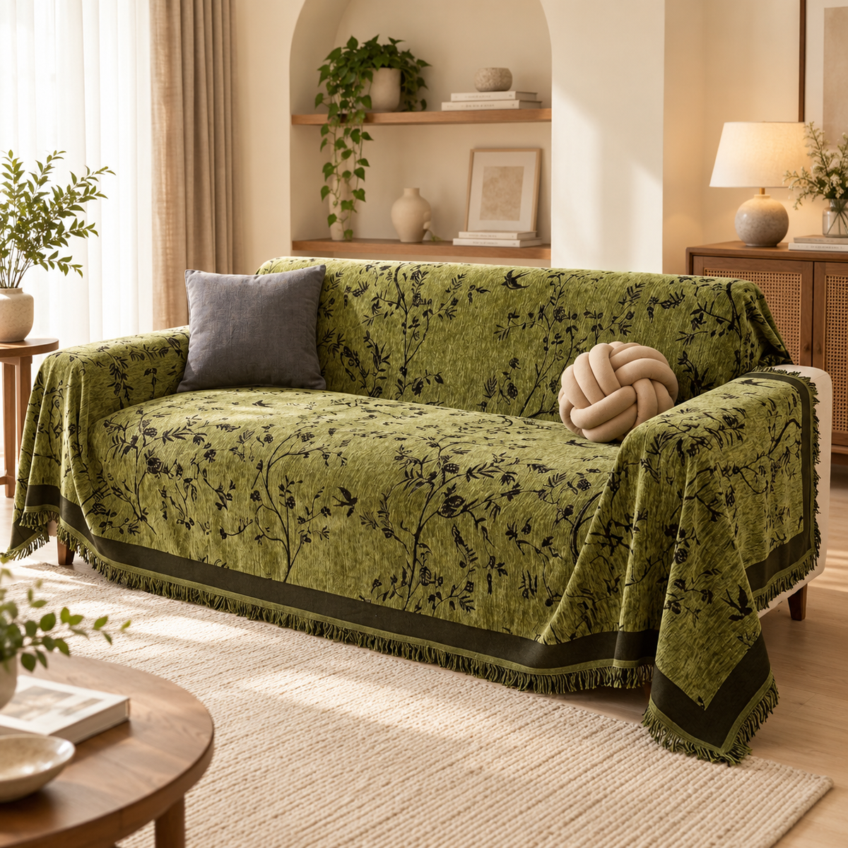 Flower Pattern Luxury Chenille Fabric Reversible Sofa Cover