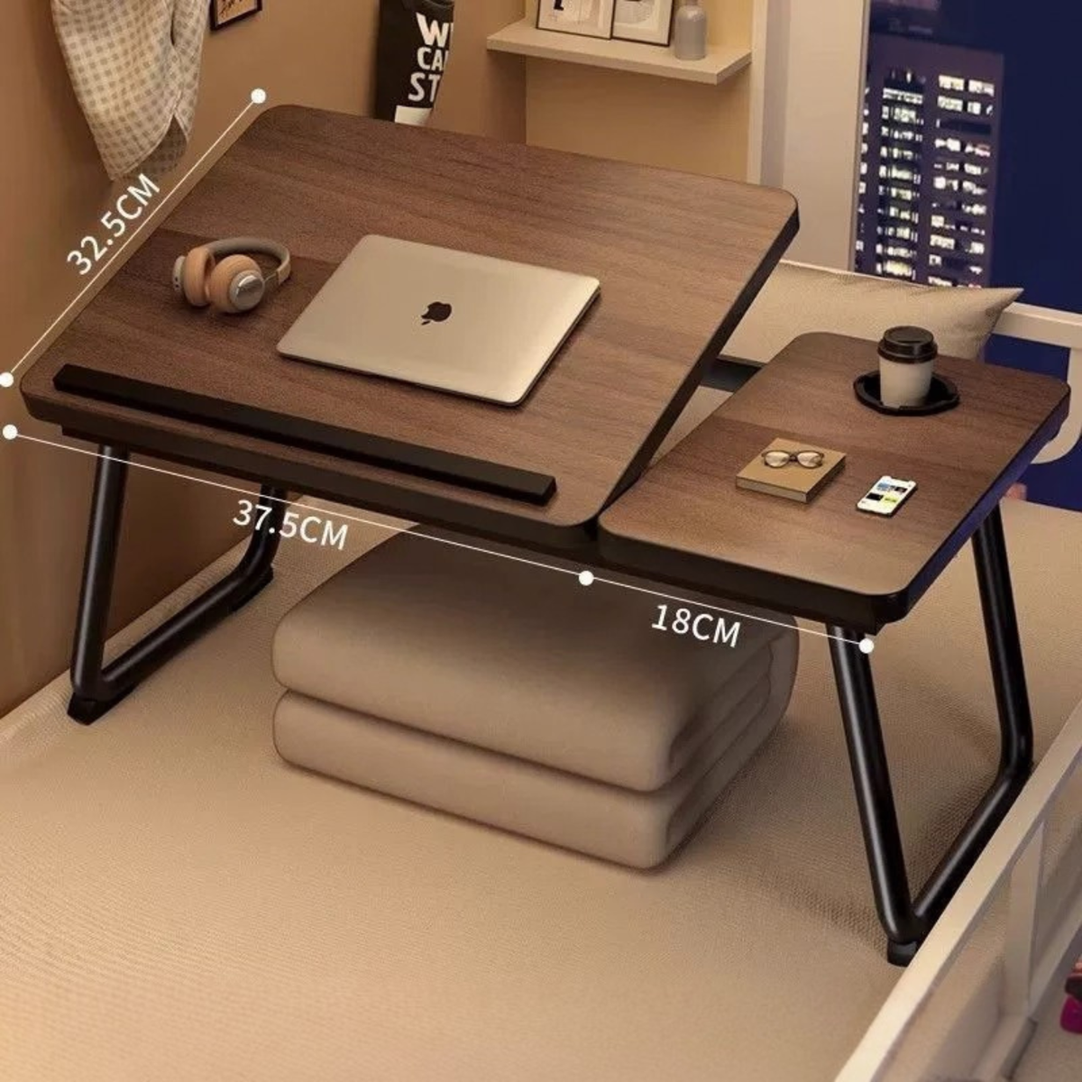 Multi Purpose Laptop Bed Study Desk with Adjustable Angles & Cup Holder