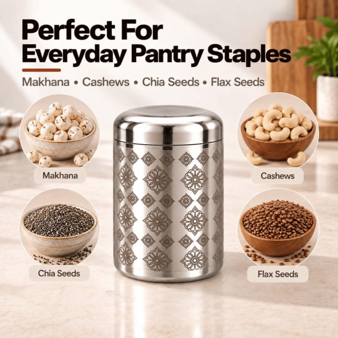 Diamond Bloom Pattern Stainless Steel Kitchen Storage Jars