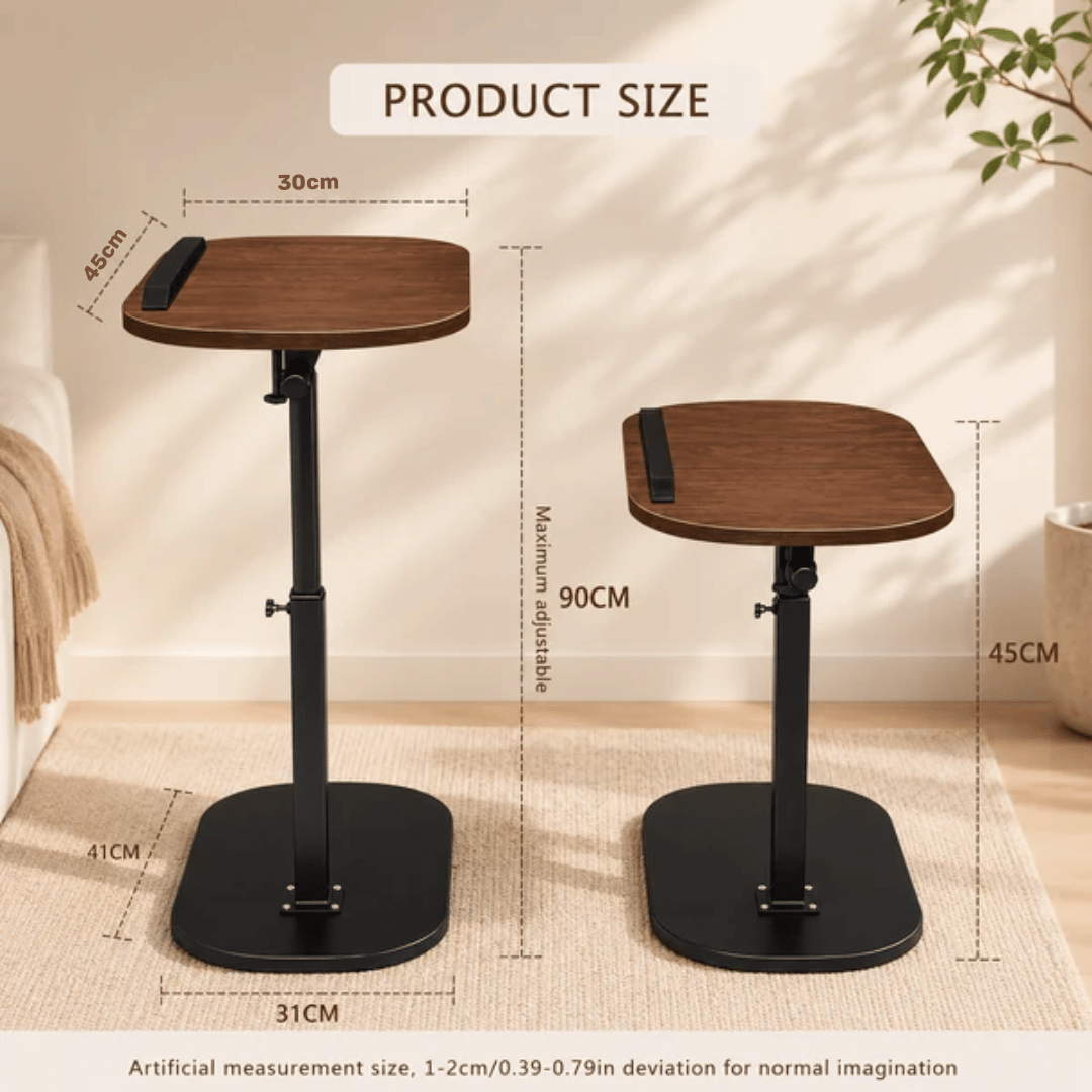 360° Swivel Adjustable C Shape Wooden Top Side Table