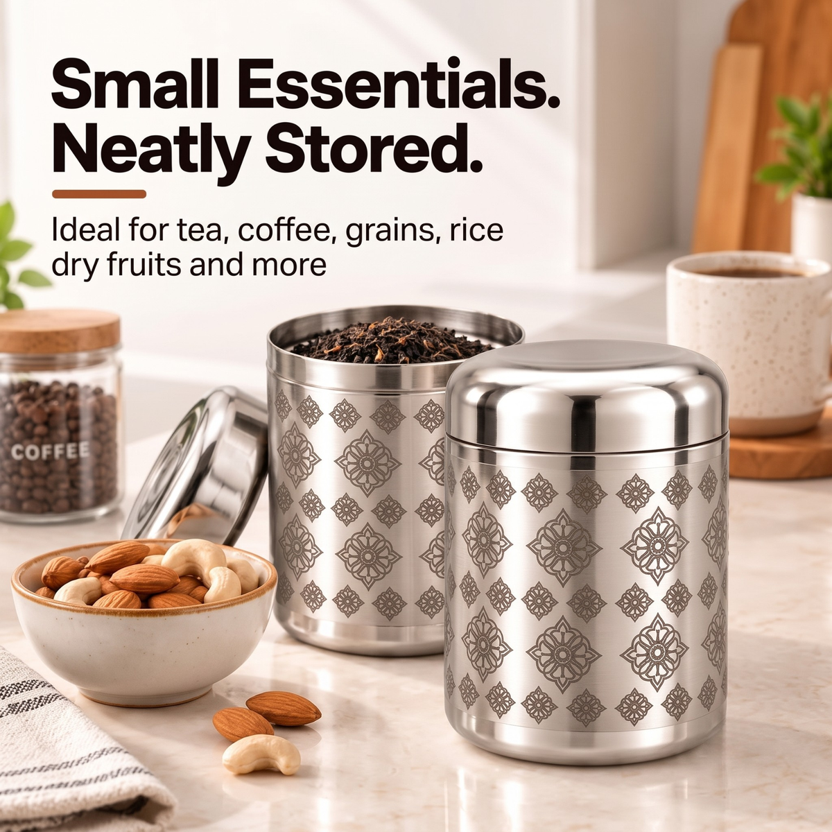 Diamond Bloom Pattern Stainless Steel Kitchen Storage Jars