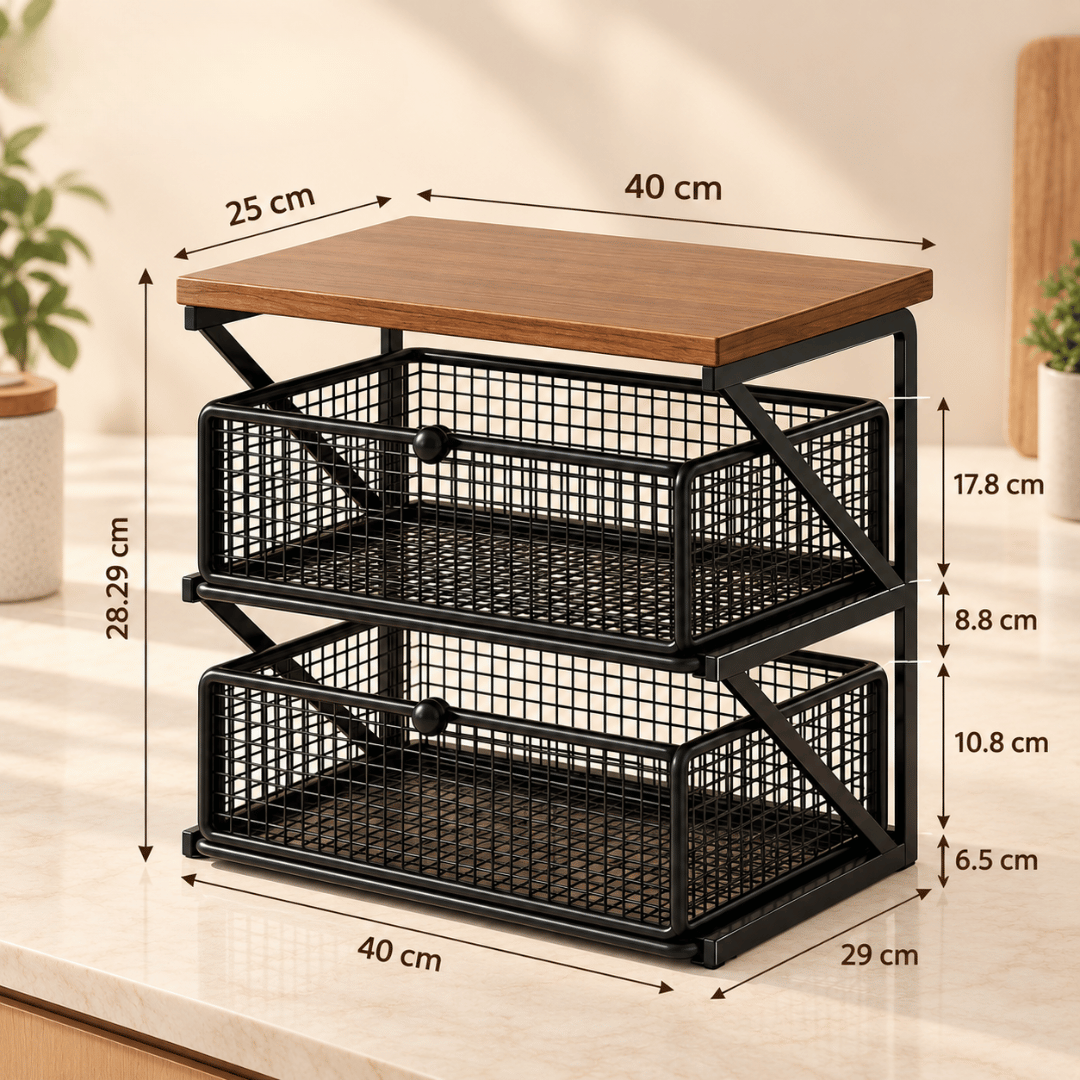 Multi Purpose Wooden Top Organizer with Two Sliding Drawers