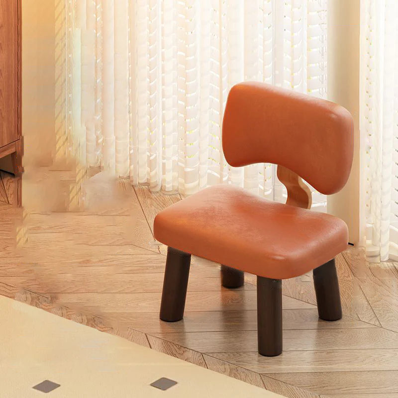 HOMERO Nordic Leather Low Stool with Backrest Solid Wood Frame