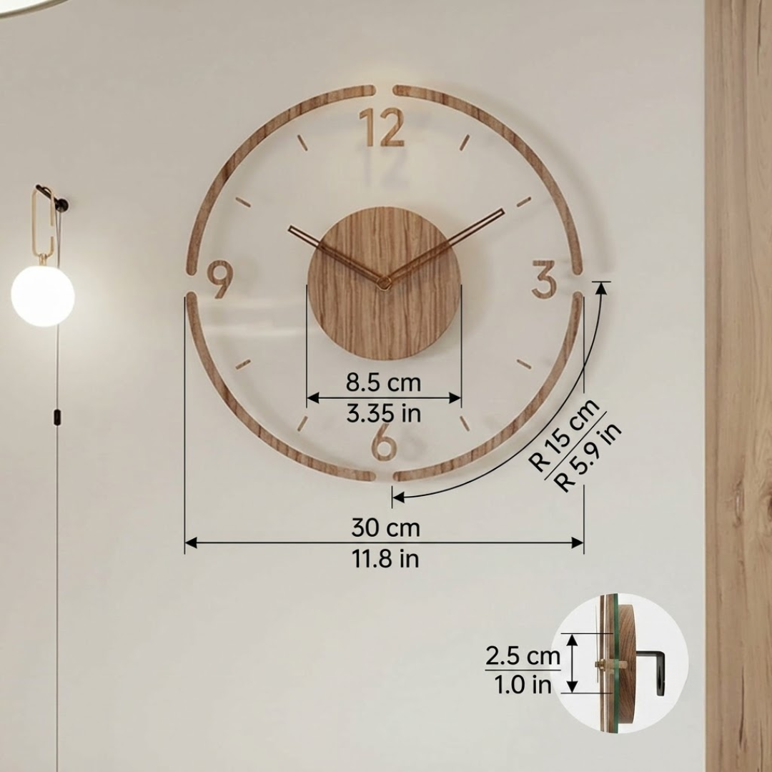 Premium Transparent Acrylic Walnut Wooden Silent Wall Clock