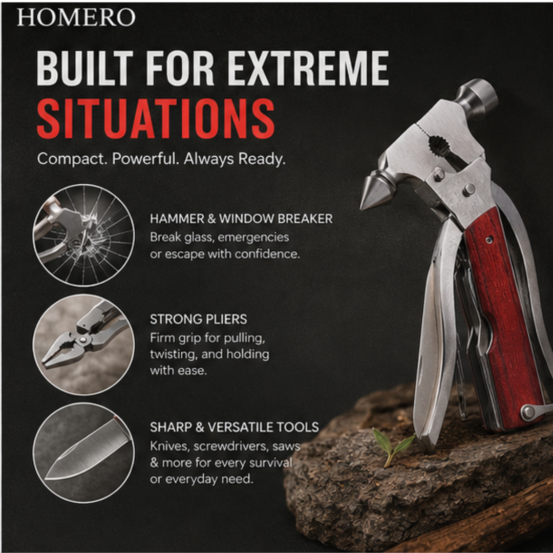 16 in 1 Multi Function Survival Hammer with Multiple Emergency Rescue Tools