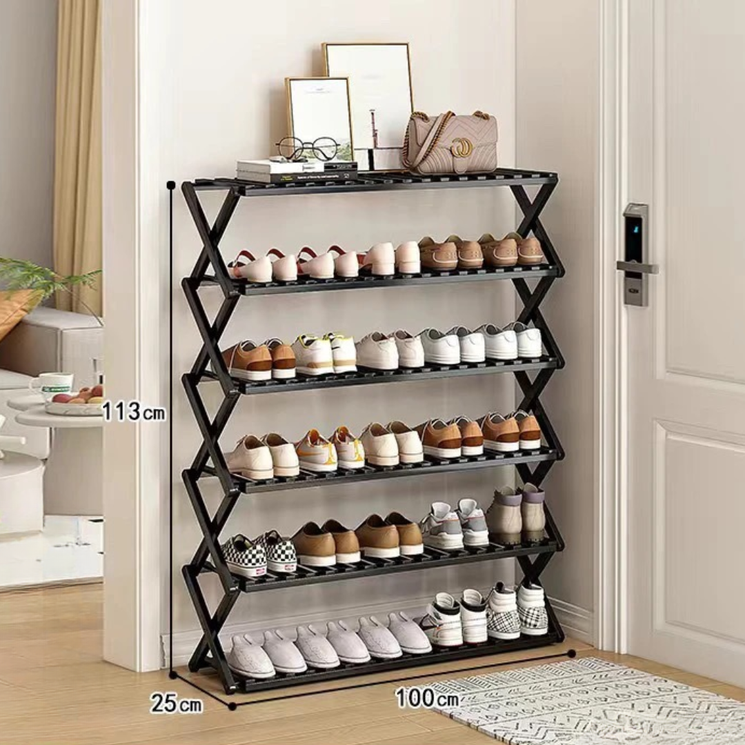 Foldable Space Saving Bamboo Multi Purpose Shoe Storage Rack