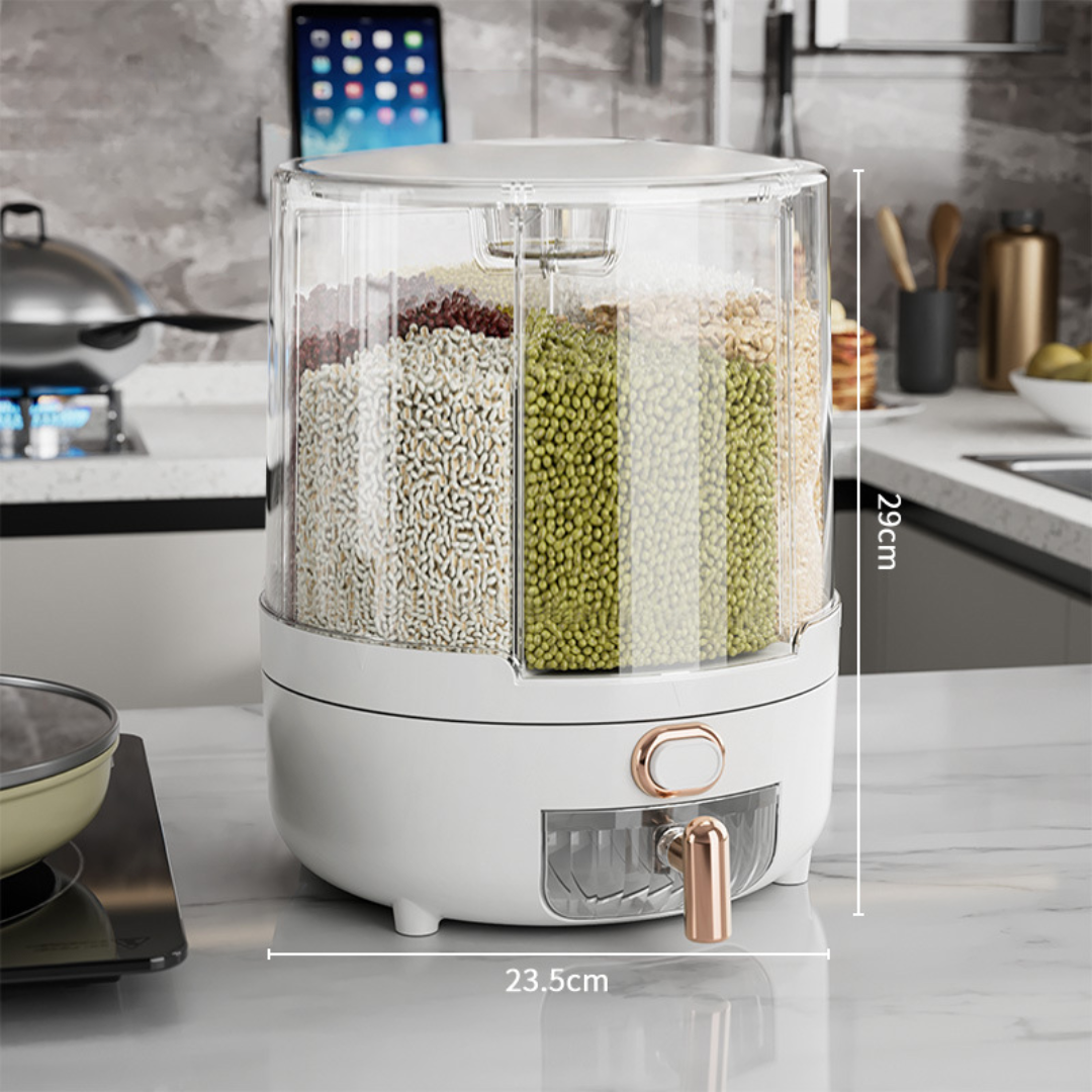 360° Rotating Airtight Grain Storage Container with 6 Compartments