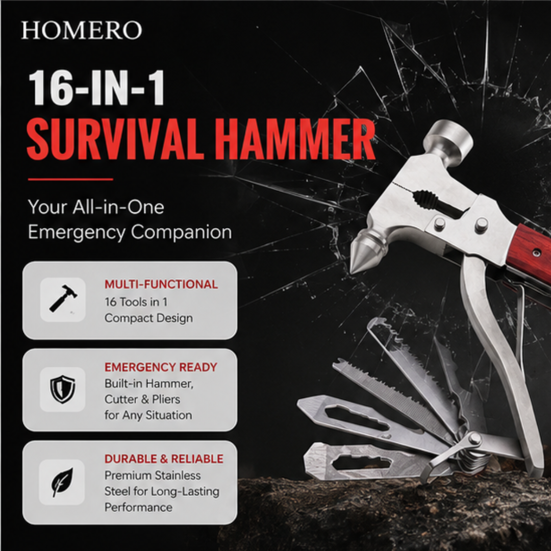 16 in 1 Multi Function Survival Hammer with Multiple Emergency Rescue Tools