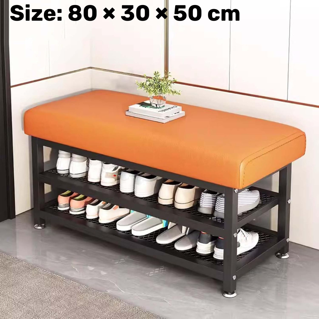 Multipurpose Metal Shoe Bench with Microfiber Leather Seat