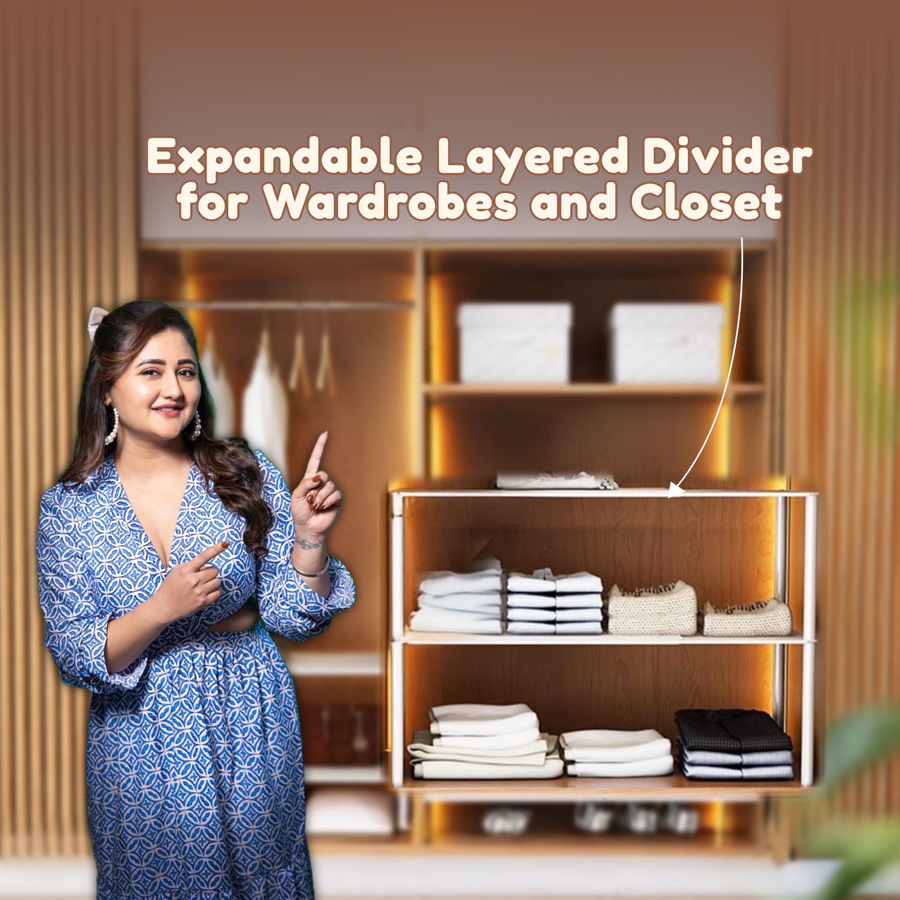 HOMERO Expandable Layered Closet Organizer Shelf White Carbon Steel 30 CM