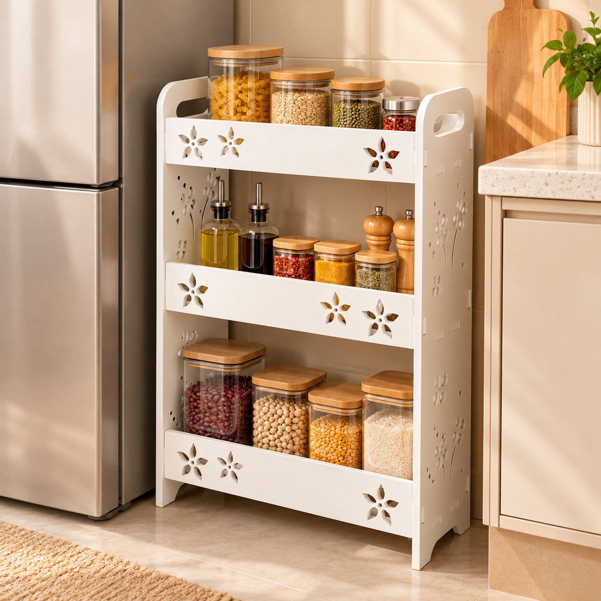 Three Tier Narrow Storage Rack with Durable Composite Panels