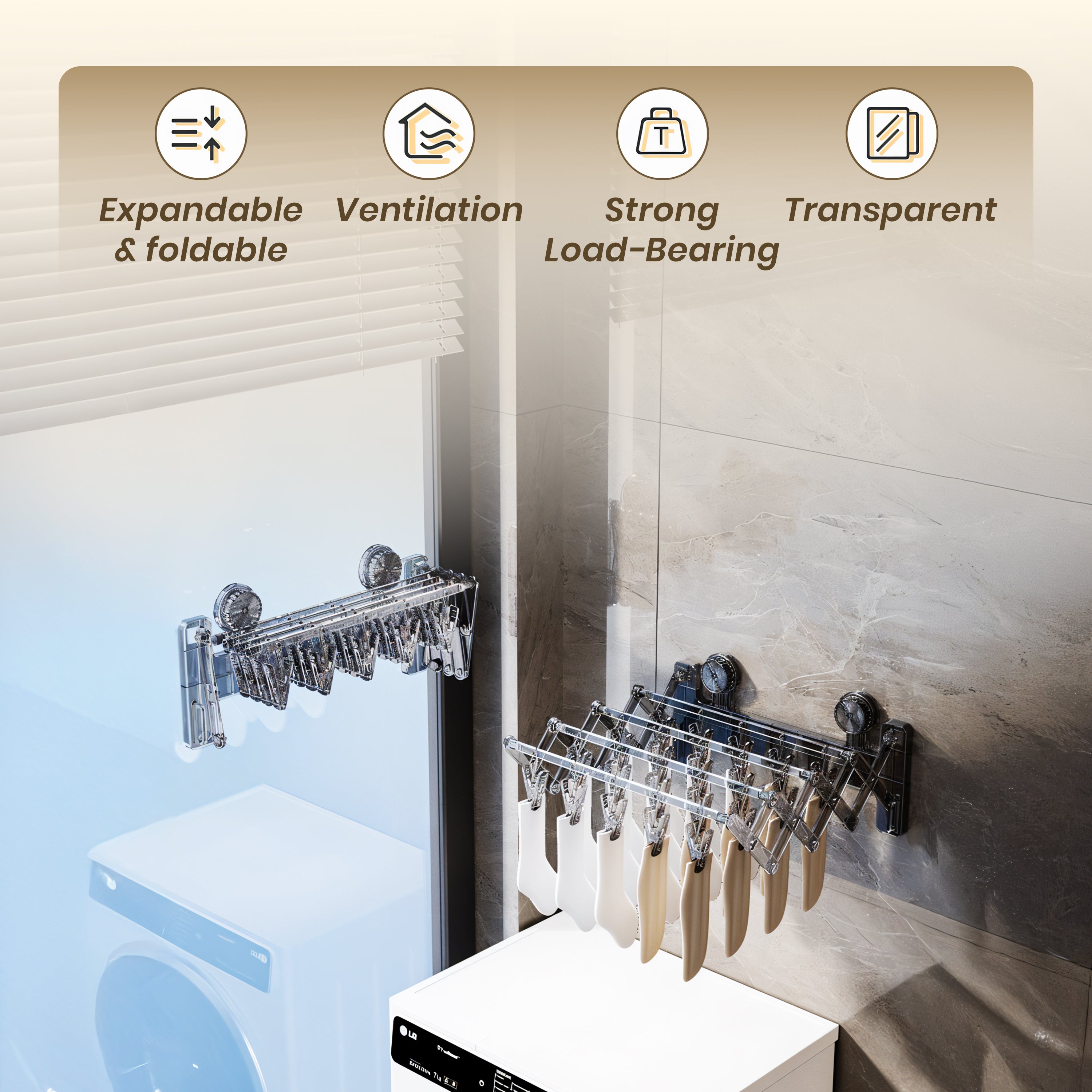 Homero Foldable Sock Drying Rack with Suction Cup Space Saving Design
