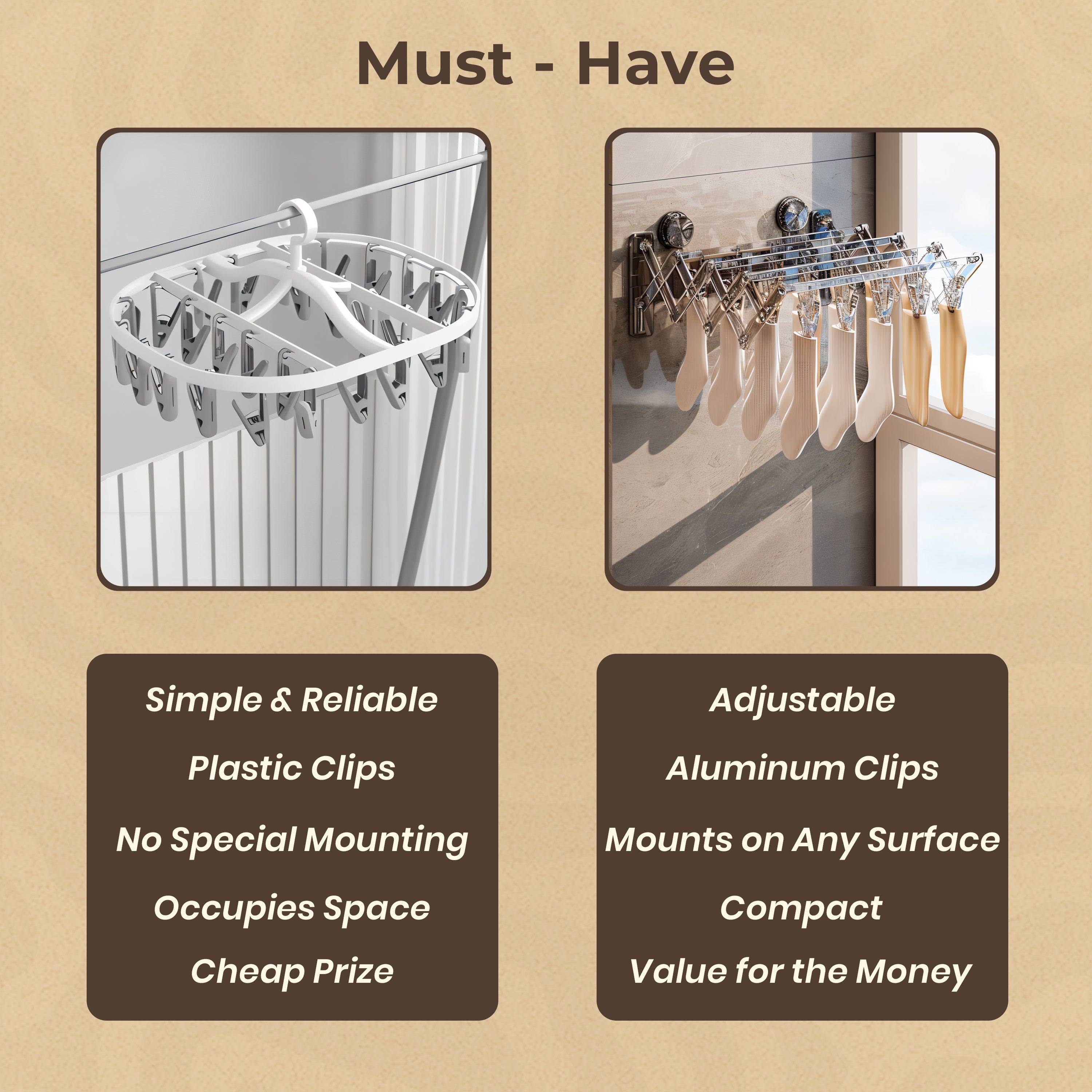 Homero Foldable Sock Drying Rack with Suction Cup Space Saving Design