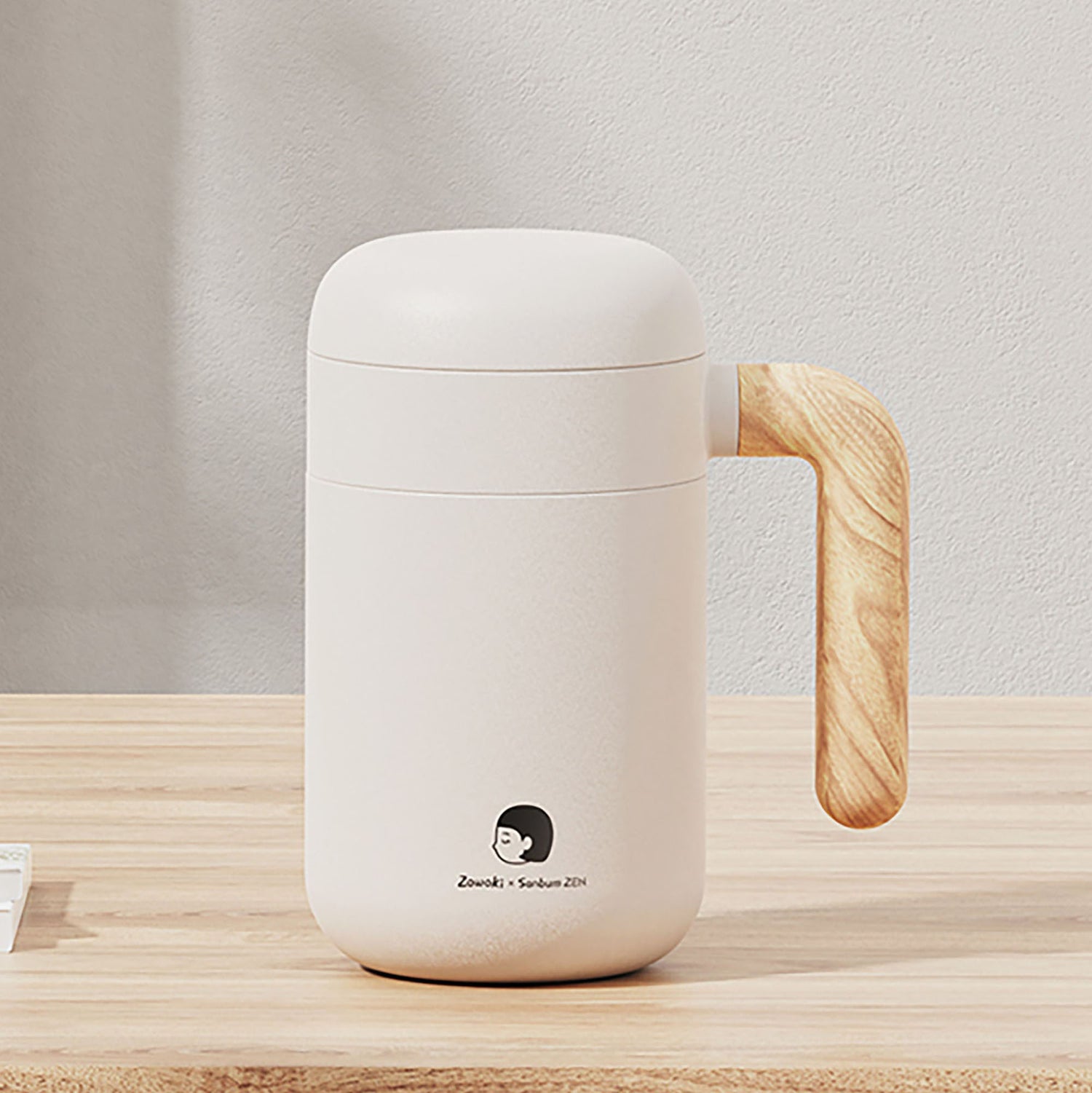 HOMERO Stainless Steel Automatic Stirring Mug with Wooden Handle - 420ml