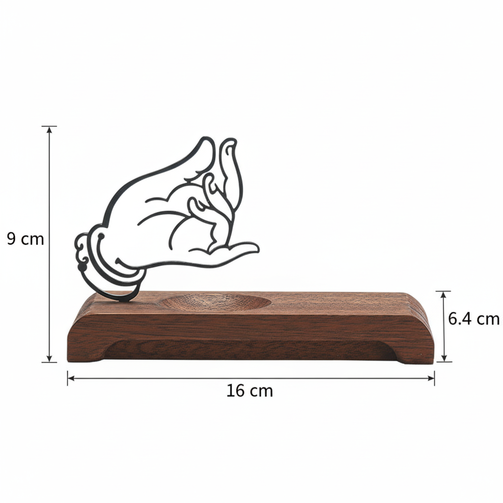 Homero Wooden Base Zen Metal Hand Incense Holder - 16cm