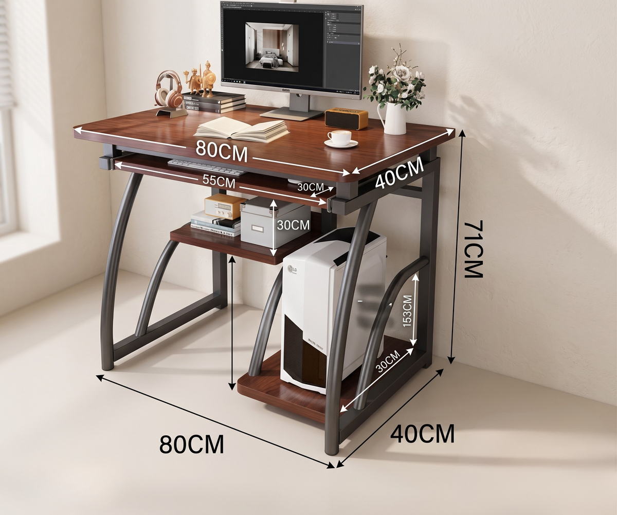 Premium Wooden Computer Desk Table with Bookshelf & Retractable Keyboard Tray