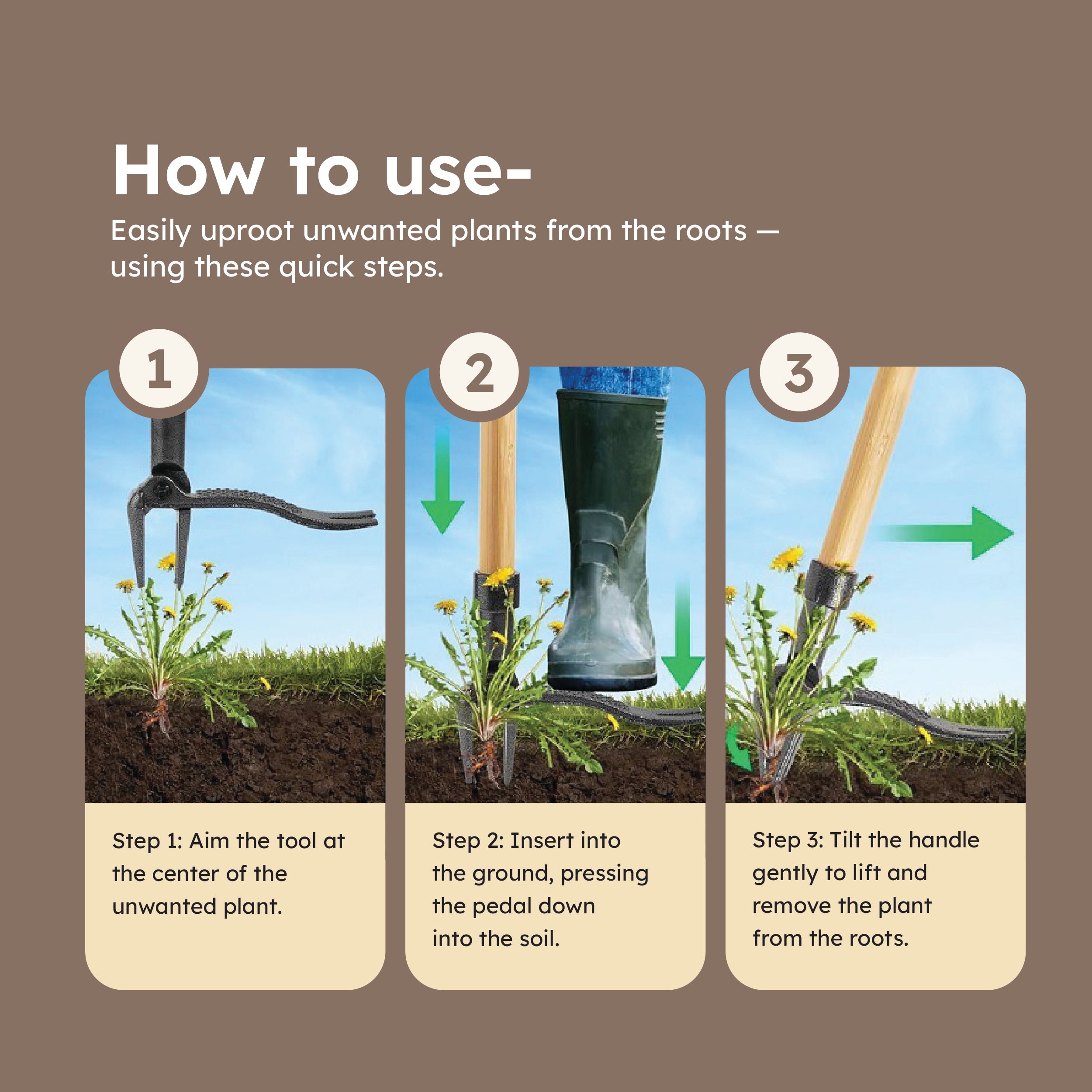 HOMERO Long Handle Steel Weeding Tool with Efficient 4-Claw Design