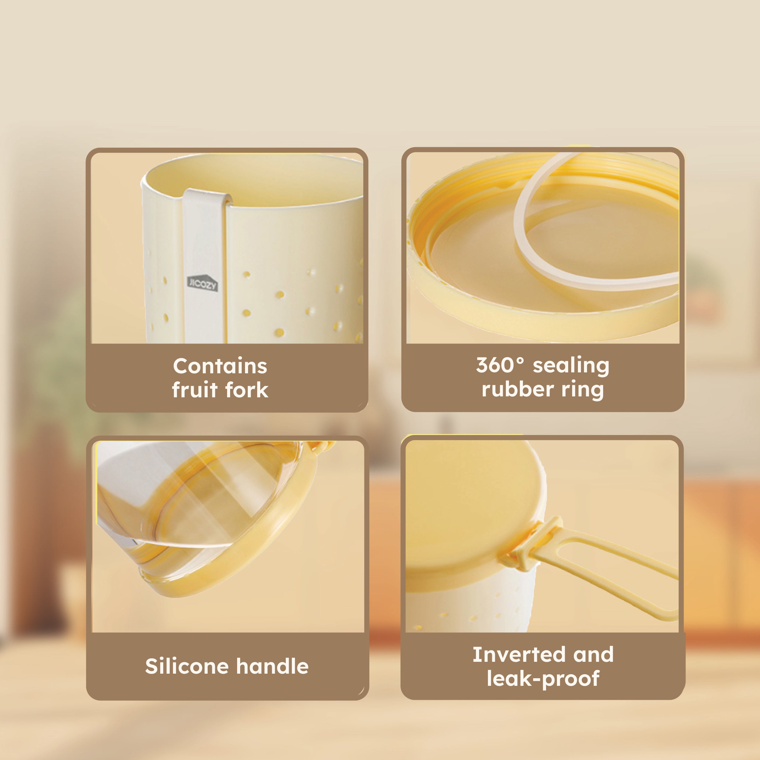 HOMERO Multi Functional Travel Fruit Storage Cup With Fork - 760ML Capacity