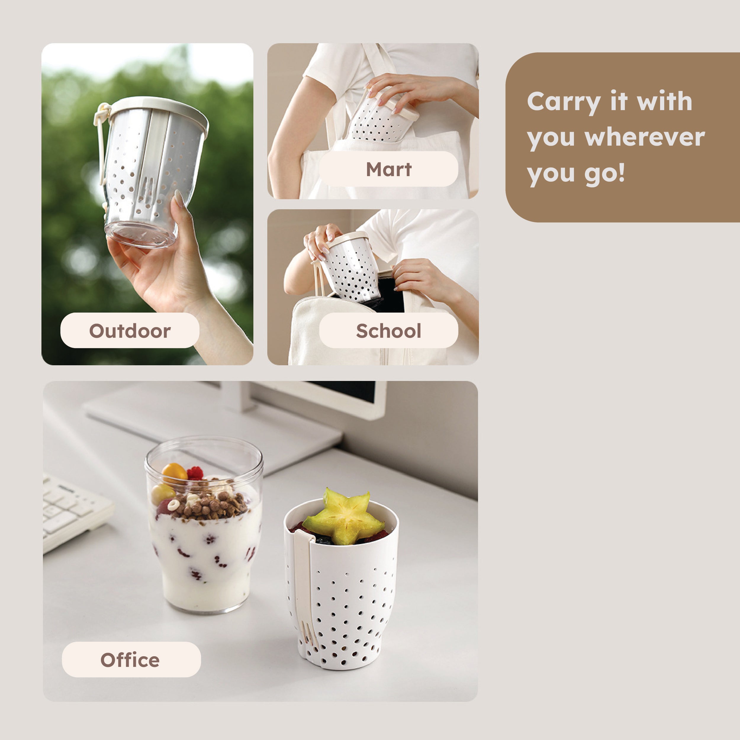 HOMERO Multi Functional Travel Fruit Storage Cup With Fork - 760ML Capacity