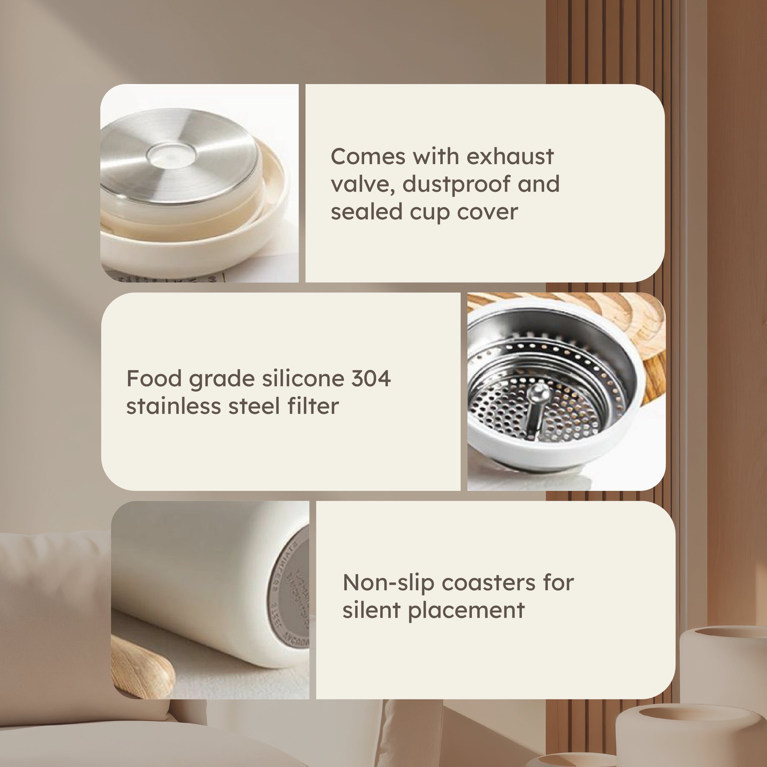 HOMERO Stainless Steel Automatic Stirring Mug with Wooden Handle - 420ml