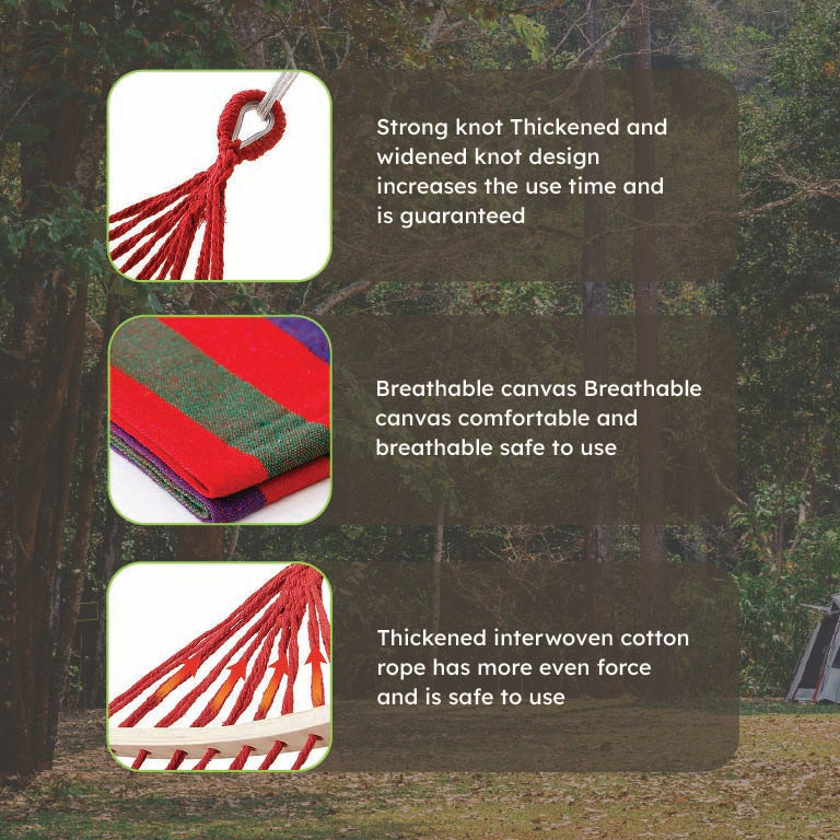 HOMERO Wooden Canvas Hammock Swing Bed Outdoor & Indoor - 200x100cm